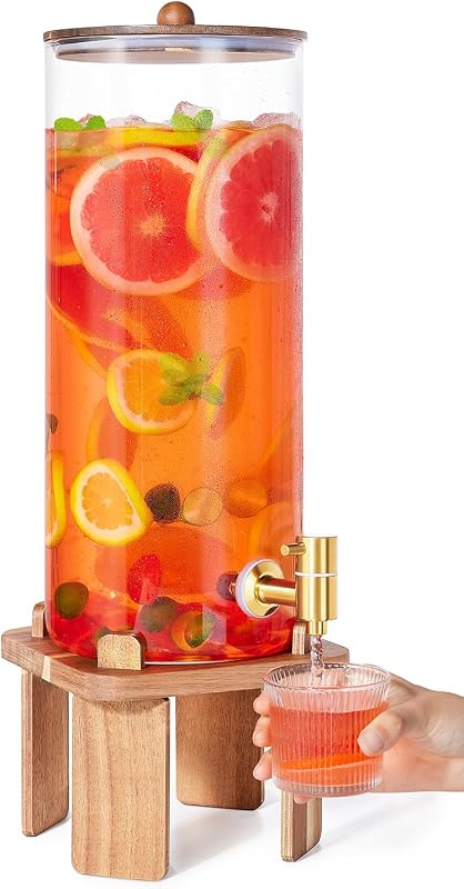 2 Gallon Large Drink Dispenser for Parties,Beverage Dispenser with Stand | Glass Water Dispenser with Airtight Valve,Lemonade Dispenser for Fridge,Water, Juice,Punch,Cocktails,Ice Tea & Sun Tea-8L