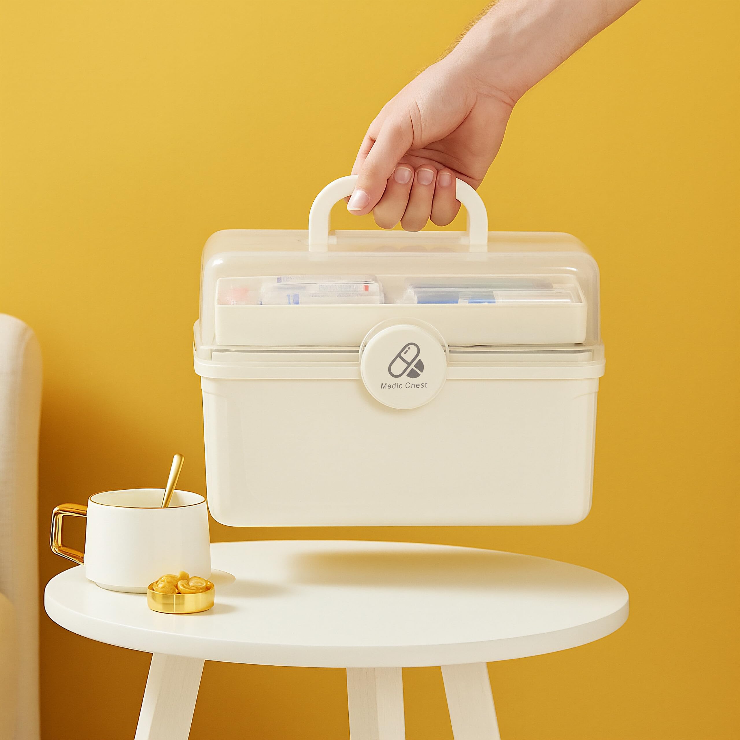 Relaxdays Cassetta Kit Pronto Soccorso, 7 Scomparti, Box Medicinali, Emergenze Mediche, Plastica, HLP: 20,5x30x21 cm