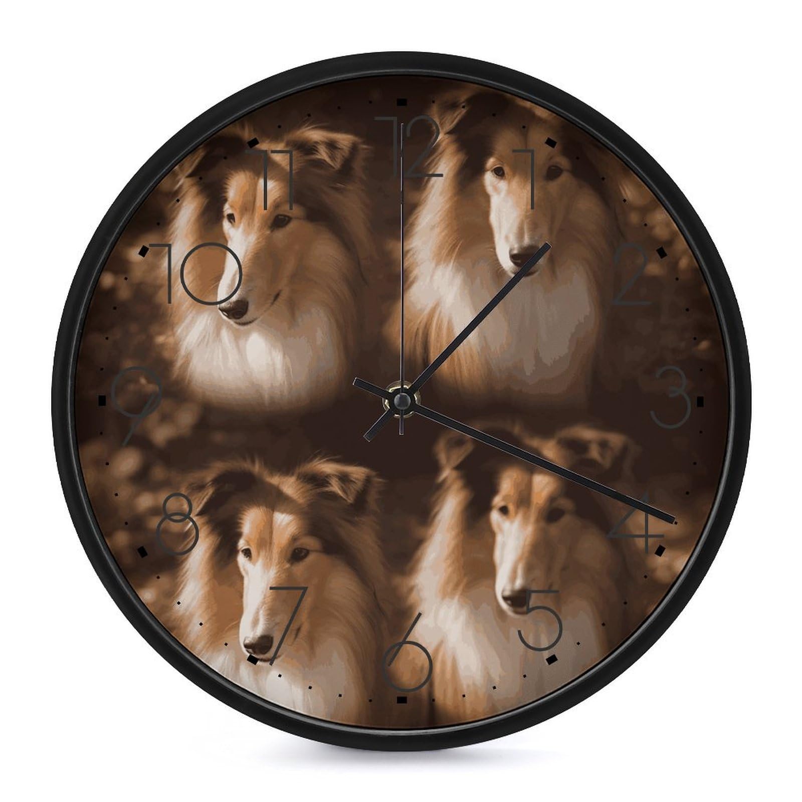Adfgyerh Black-Style Shelties Clock，9.8 Inch Battery Operated Wall Clock Classic Simple, Decorative Wall Clock.analog Clock For Kitchen Office Bathroom Bedroom.