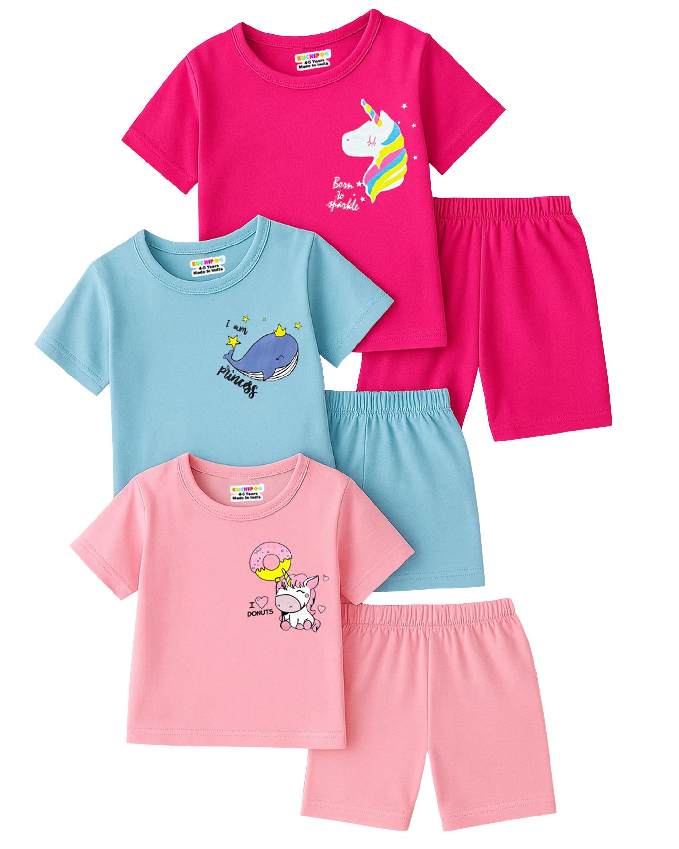 Kuchipoo Girls Regular Fit Cotton T-Shirts and Shorts Set