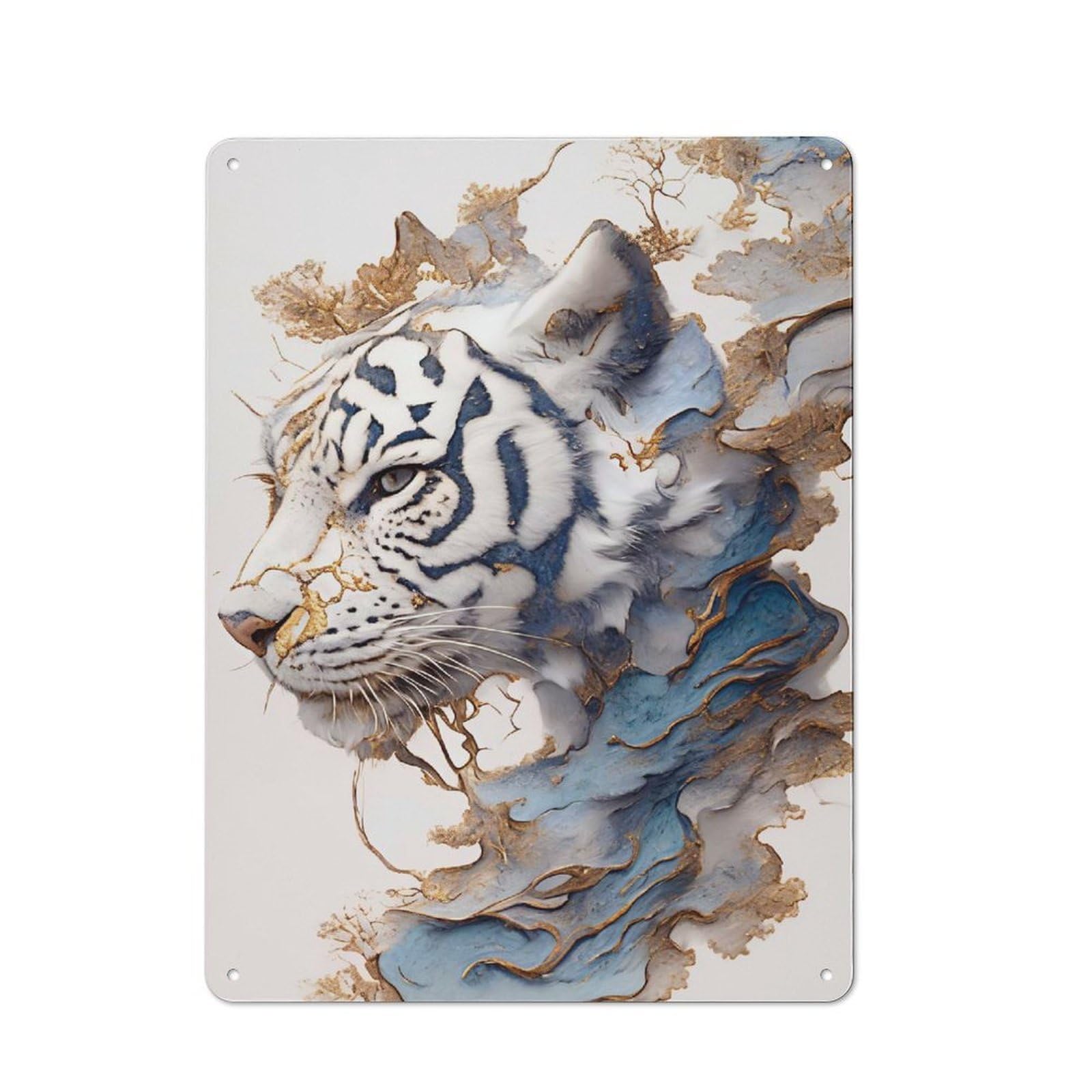 Junmoney Style Garage Abstract White Tiger Portrait Retro Metal Sign 40X30cm, Workshop Wall Decor For Tool Room, Garage, Studio Or Home Bar