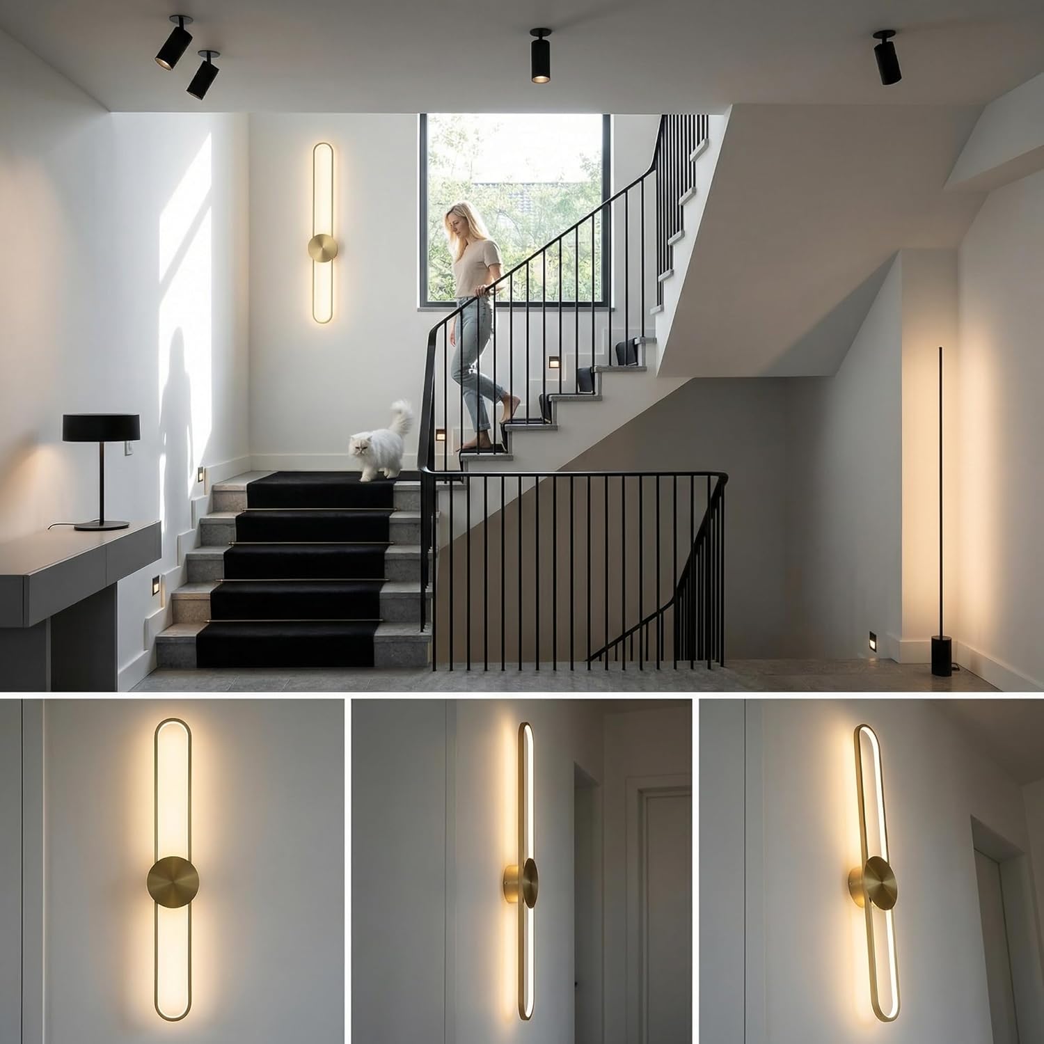 Modern Wall Sconce Dimmable 3000K/4000K/6000K LED Wall Light Fixture, Hardwired Wall Lamp for Living Room, Dining Room, Bedroom, Hallway, Lobby, Entryway (Brushed Gold, 35.4inch/H90cm)