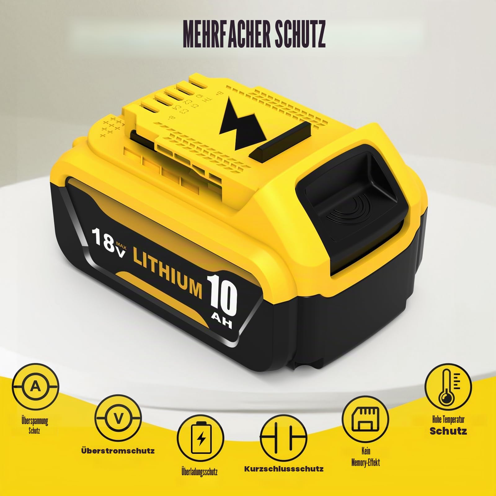 4X für Dewalt Akku 18V 10.0Ah DCB184 DCB181 DCB180 DCB184 DCB182 DCB201 DCB200 für Dewalt Akku 18V 10.0Ah (schwarz gelb)