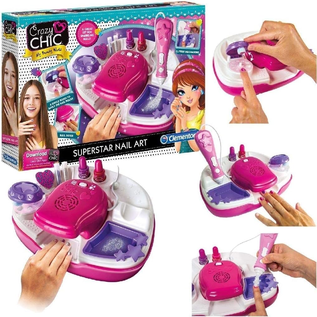 Clementoni - Crazy Chic - Superstar Nail Art, Kit with Varnishes for Girls 6+ years old, 15174