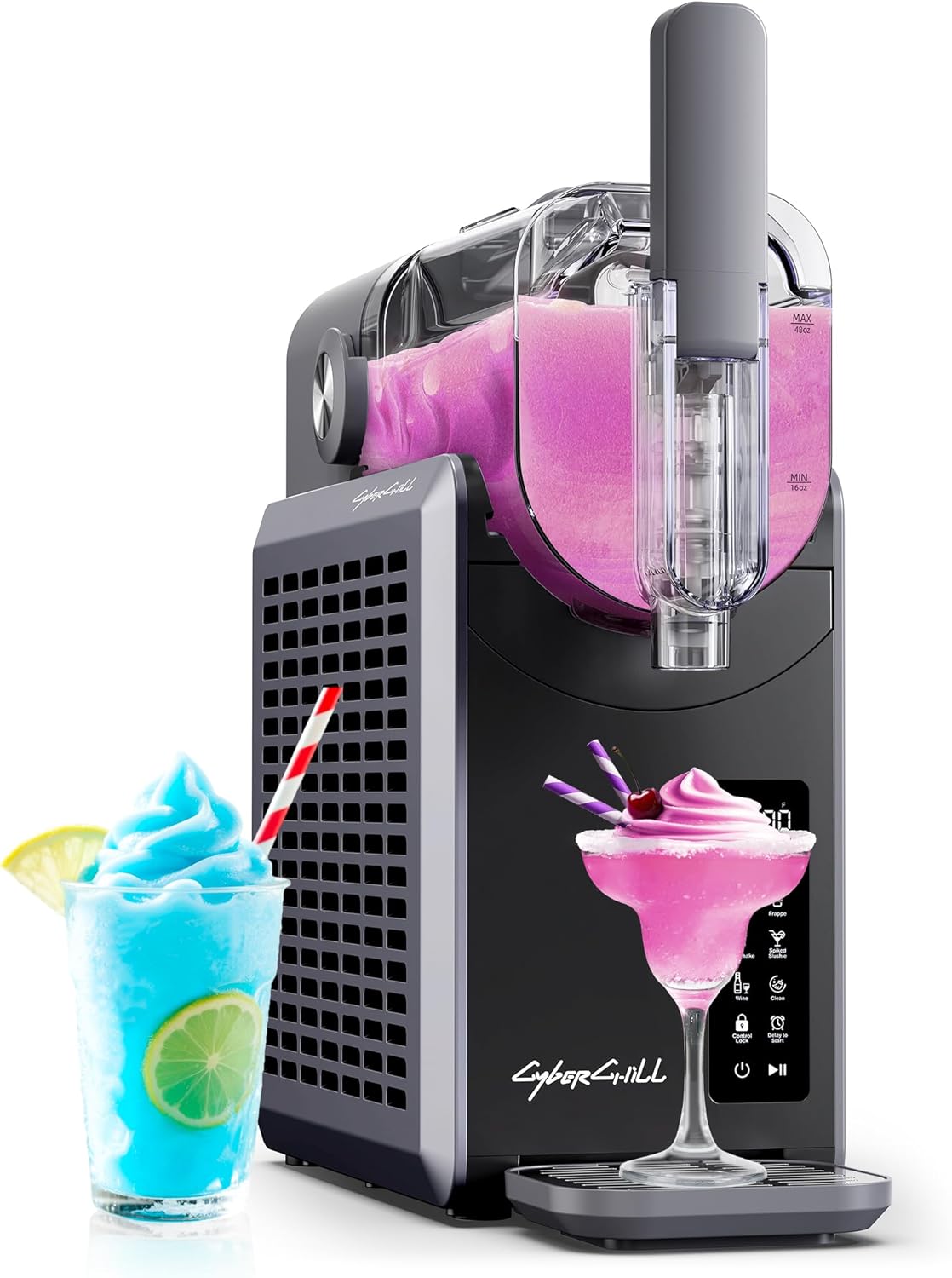 CyberChill Slushie Machine, Slushy Machine for Home with LED Display - 5 Preset Programs & 24H Delay Start&Freshness, No Ice Needed Frozen Drink Maker for Frozen Margaritas, Frappés & Ice Cream