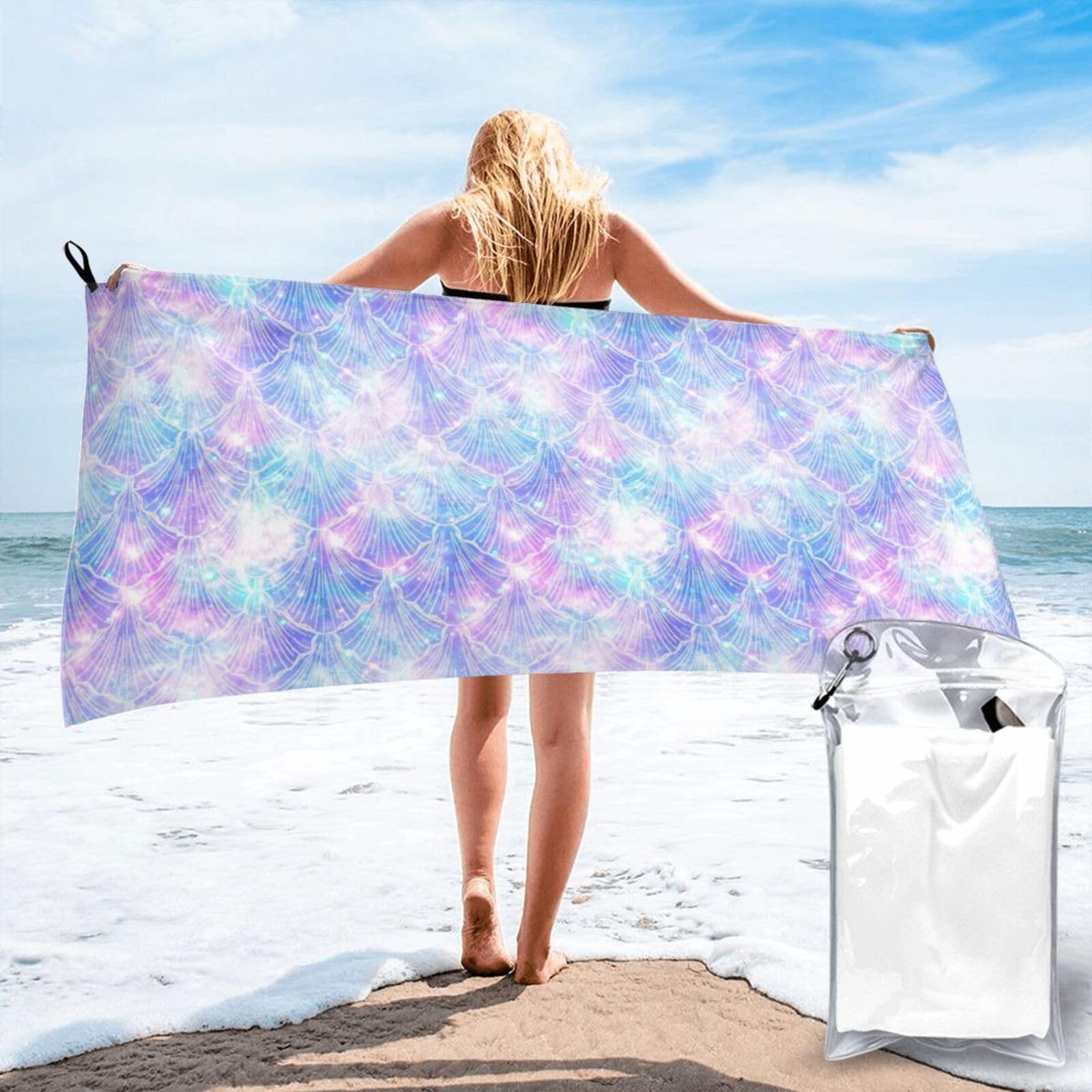 AYYQWE Mermaid Scale Print Lightweight Towel For Men Women Travel Beach Camping Hiking Yoga Swimming Sports