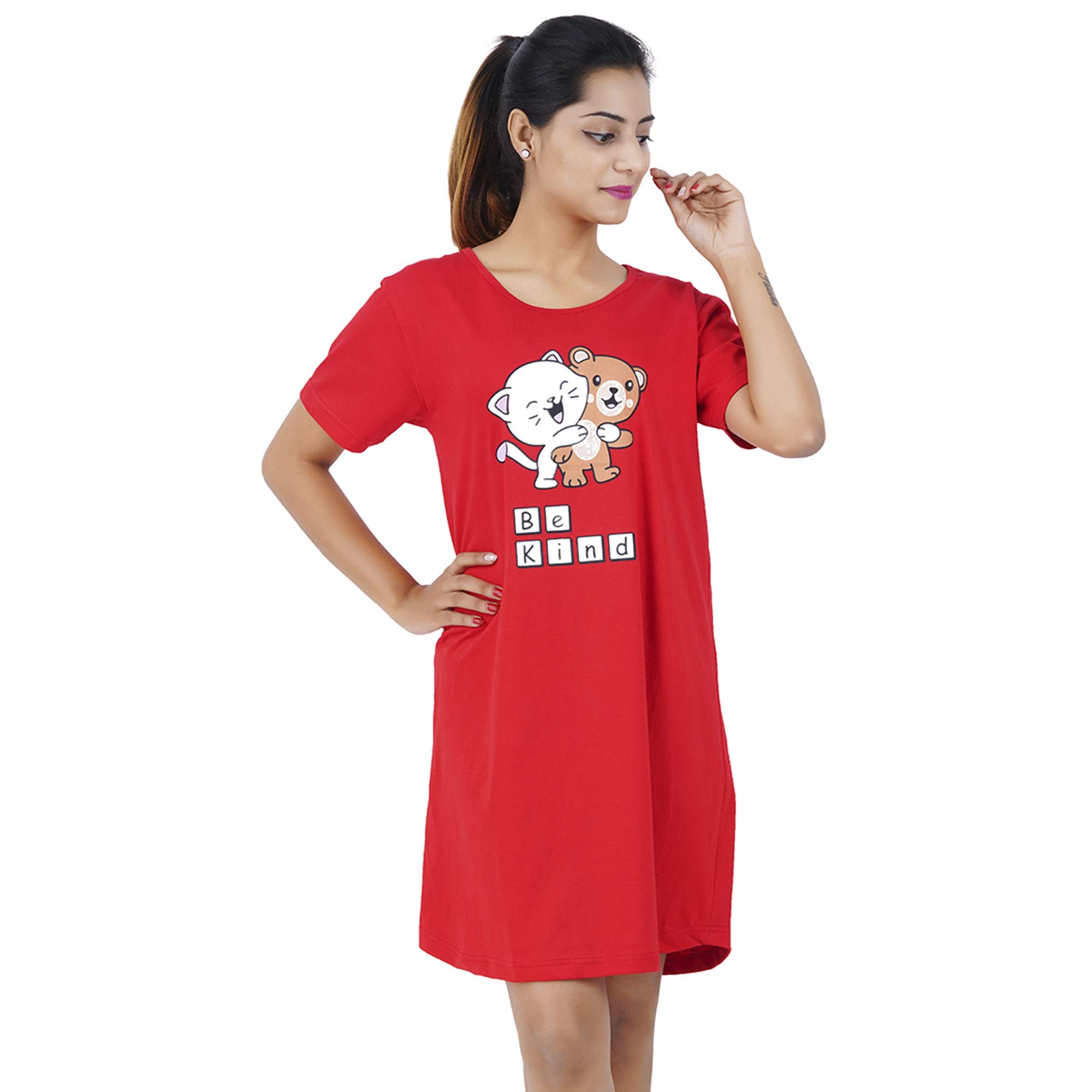 buy that trendz Women's Cotton Graphic Print Knee Length Short Nightdress-picture-43