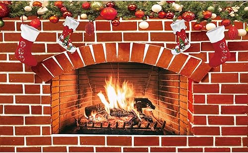 Telón de fondo de chimenea de Navidad de 5.9 x 3.6 pies para fotografía, pared de ladrillo rojo, chimenea, regalo de calcetín de Navidad,