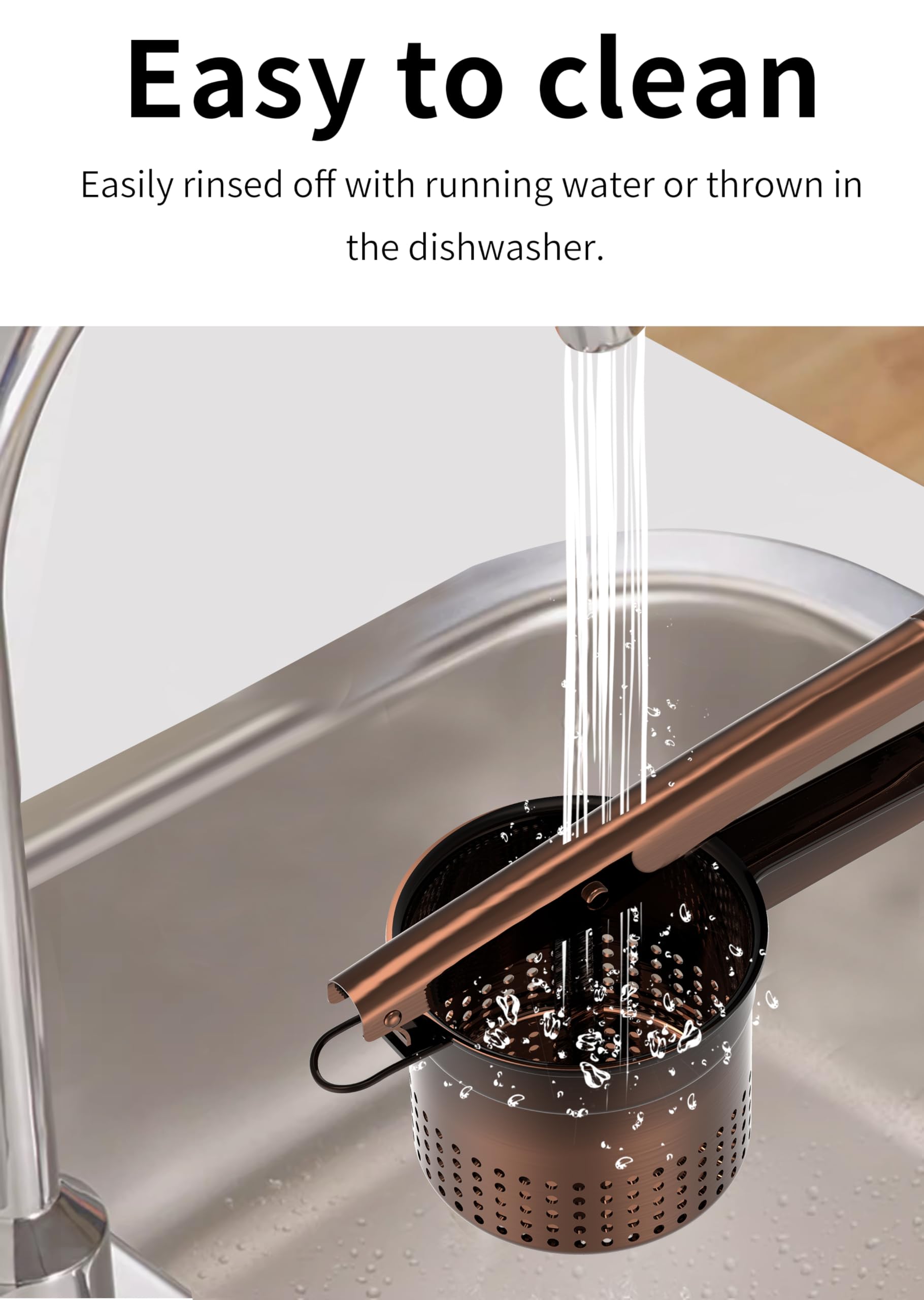 GloTika Großer Kartoffelstampfer mit ergonomischem Griff, Stampfer und Presse, Küchenwerkzeug für Kartoffelpüree, Nudelmaschine, 425 ml, bronzefarben