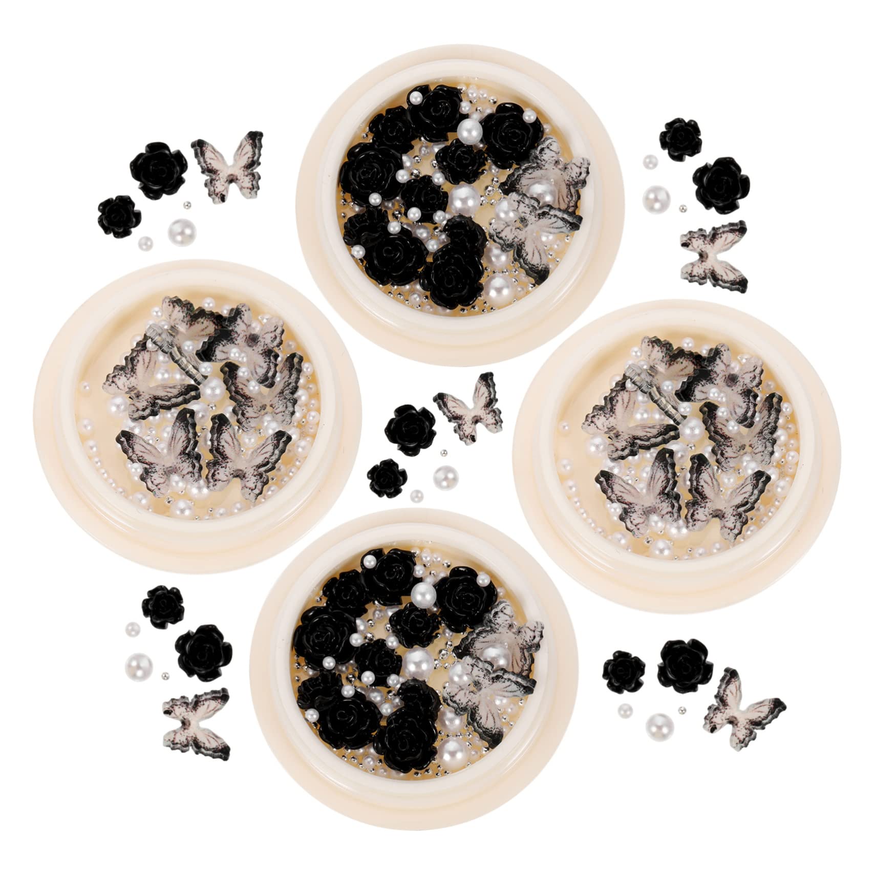 SHERCHPRY 5 Set Shinestone Di Nera Strass Ciondoli Per Unghie Decorazioni Unghie Shinestones Di Nail Art Gemme E Gioielli Incantesimi Unghie Di Rinestone Di Fiori Resina 4 Scatole*5