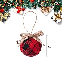 Vista 2 de Deloky 16 bolas de tela a cuadros de búfalo, bolas de arpillera envueltas en tela de Navidad de 2 pulgadas, adornos rústicos con lazo