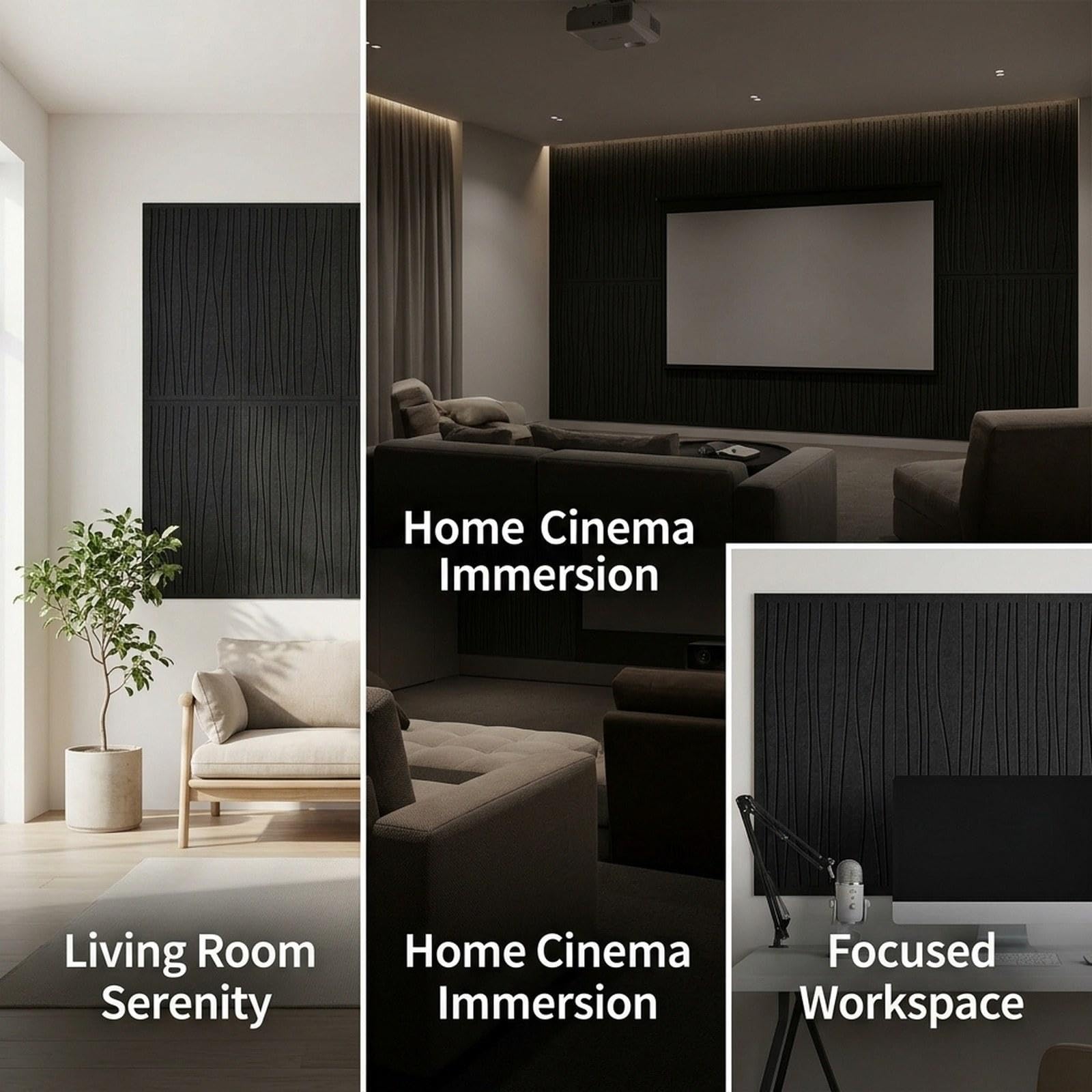6 Pannelli Acustici Decorativi E Fonoassorbenti di Dimensioni 60 Cm X 30 Cm per La Riduzione Del Rumore Negli Ambienti, Nero