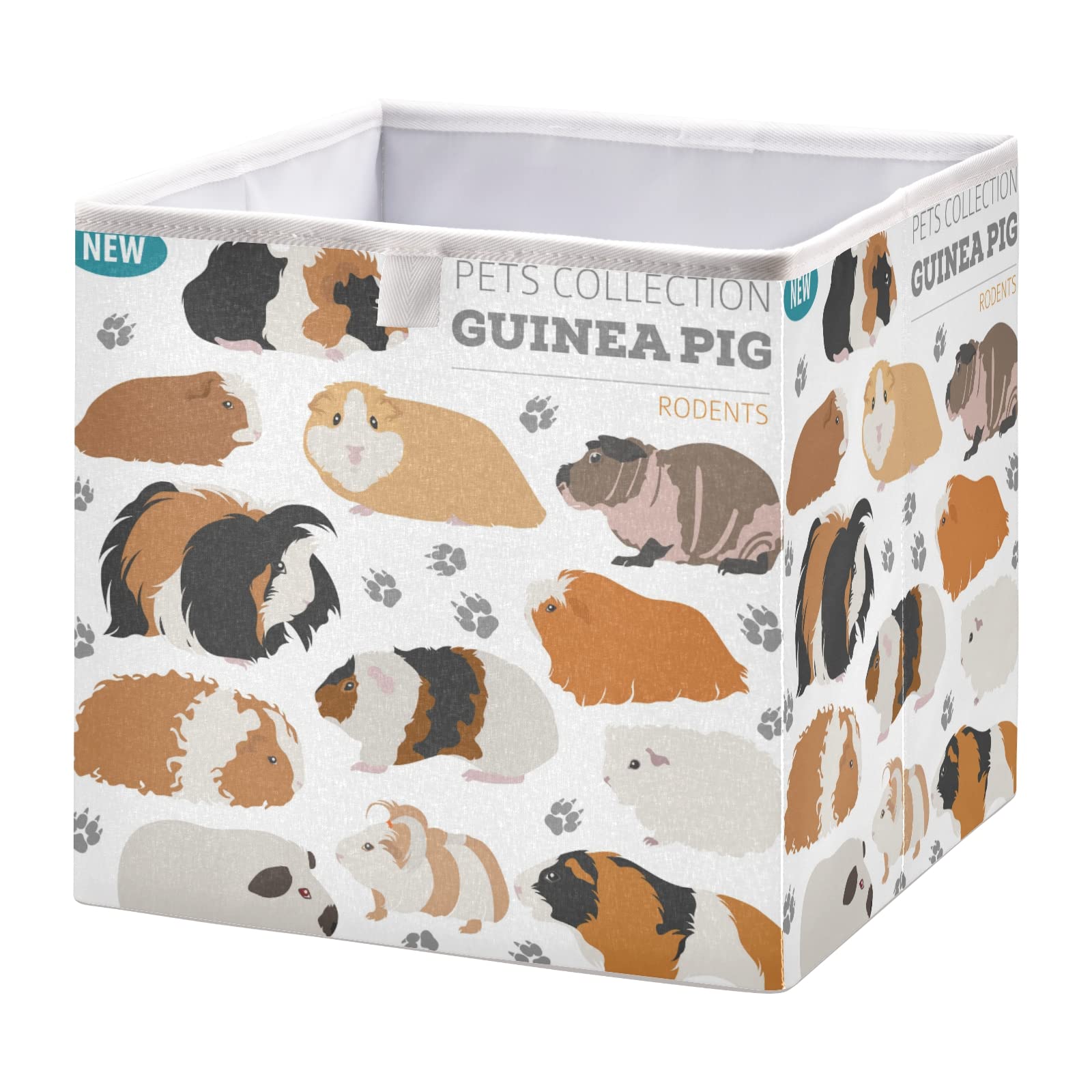 Poeticcity Guinea Pig Breeds Pet Rodents Isolated on White Square Storage Basket Bin, Collapsible Storage Box, Foldable Nursery Baskets Organizer for Toy, Clothes Easy to Assemble