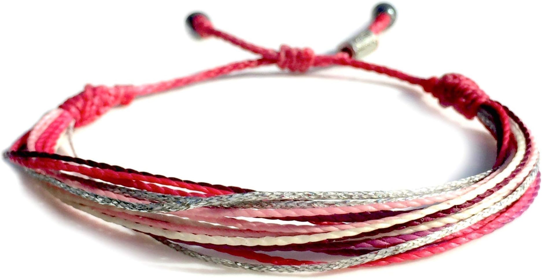 Valentine's Day Day Friendship Bracelet in Hot Pink, Purple and Metallic Silver Cord - Galentine Gift for Women Girlfriend Wife Mom - Handmade Jewelry by Rumi Sumaq