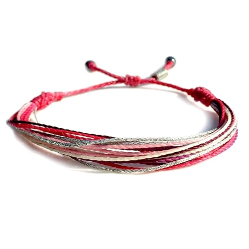 Mother's Day Day Friendship Bracelet in Hot Pink, Purple and Metallic Silver Cord - Mothers Day Gift for Women Girlfriend Wife Mom - Handmade