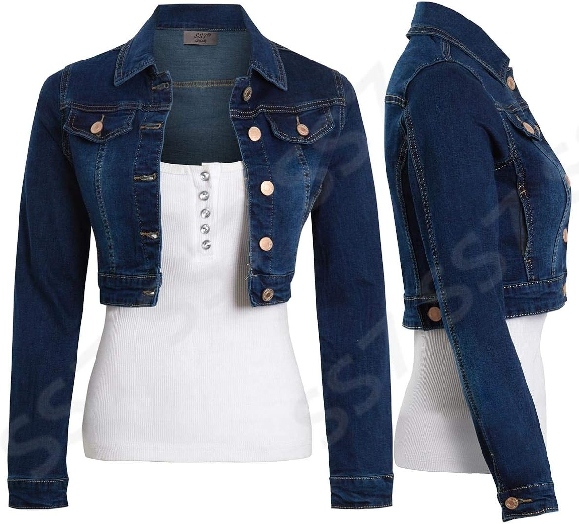 cropped stretch denim jacket
