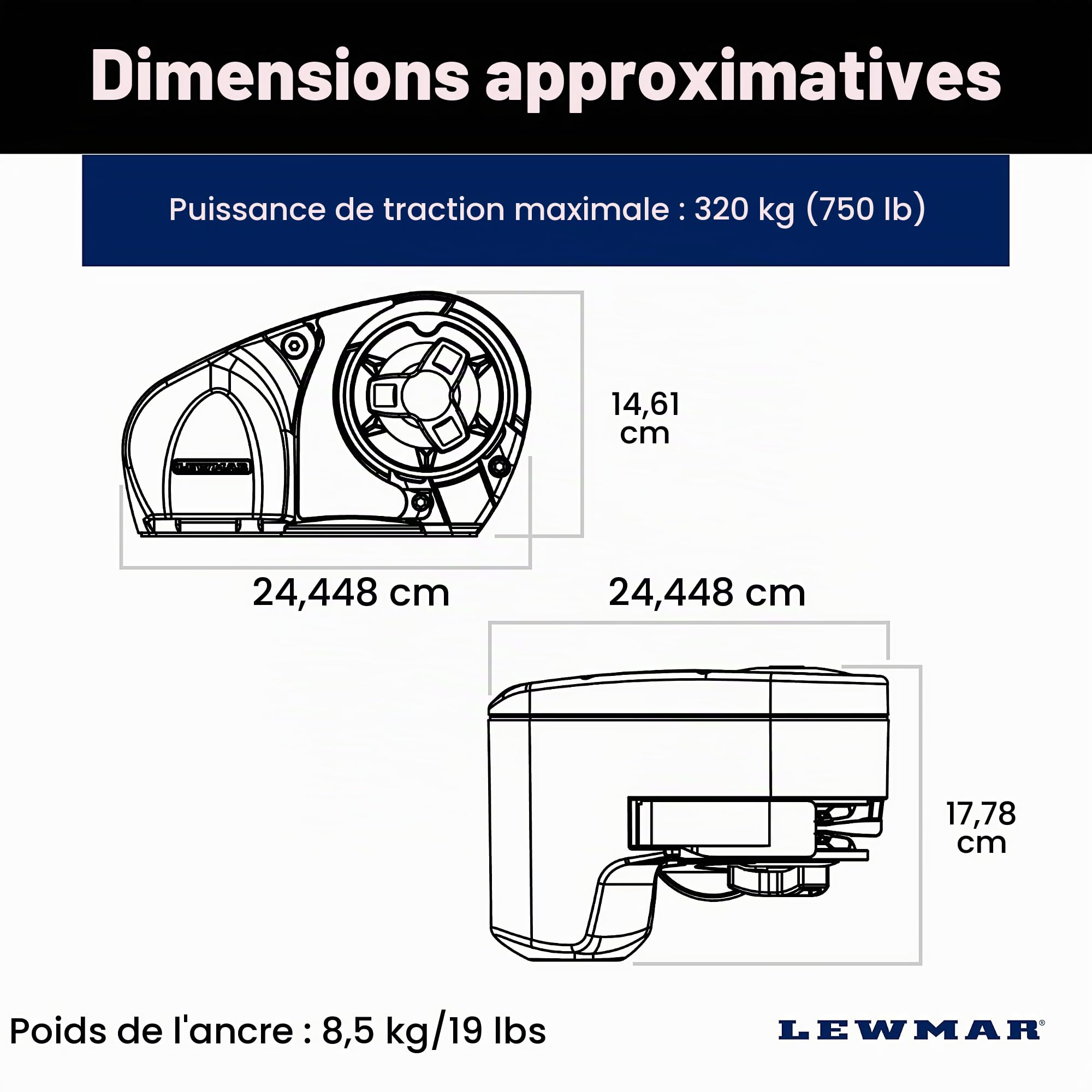 Lewmar 700 6 mm-7 mm-1/4 Pro-Series Windlass 700H, 7 mm, 1/4" Gypsy, Multicolore, 20'-35'
