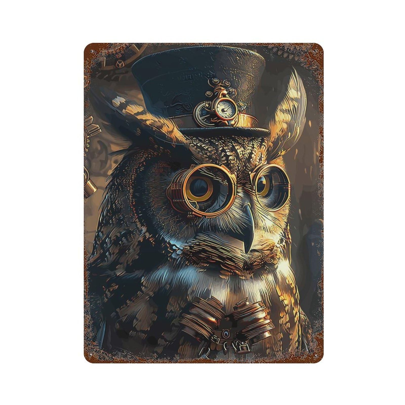 Garage Style Steampunk Animal Owl Aged Metal Wall Plaque 15.7"x11.8", Farmhouse Wall Decor for Bar And Workshop