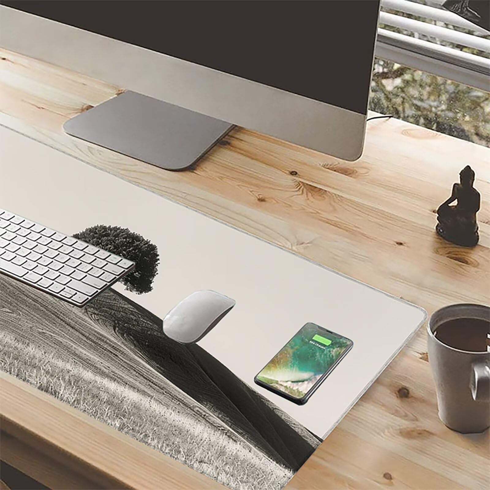 áRbol Alfombrilla Ratón Gaming XXL 1500 x 800 mm, Alfombrilla Gaming Negro Mousepad con Base de Goma Antideslizante, Impermeable Desk Mat para Teclado y Raton, Accesorios Gaming Regalos de Hombre E-R