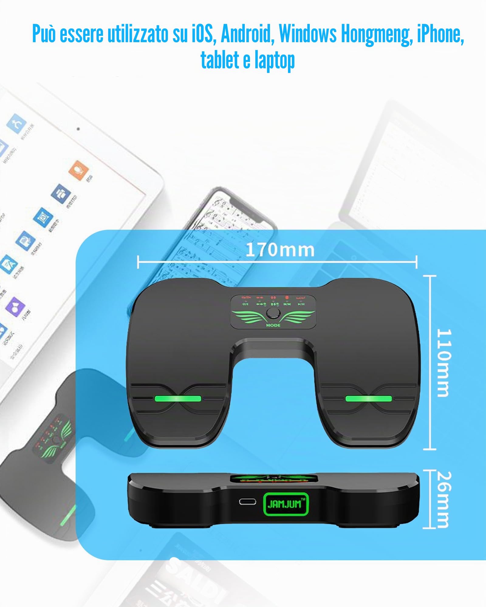 Pedale Bluetooth: interruttore Bluetooth ricaricabile per controllo di lettura musicale su tablet e smartphone