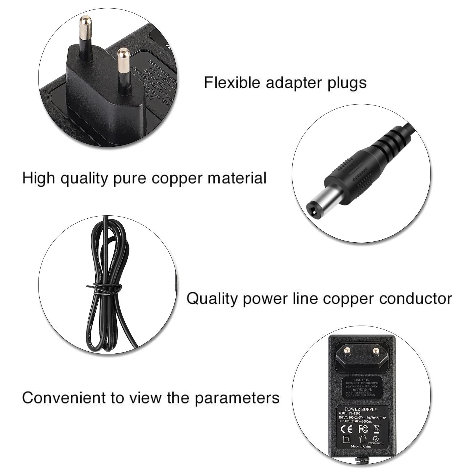 SUPERNIGHT 12 V 3 A 36 W zasilacz AC/DC adapter 100-240 V 50/60 Hz, uniwersalny zasilacz sieciowy 5,5 mm x 2,1 mm wtyczka do taśm LED, kamer CCTV, routerów itp.