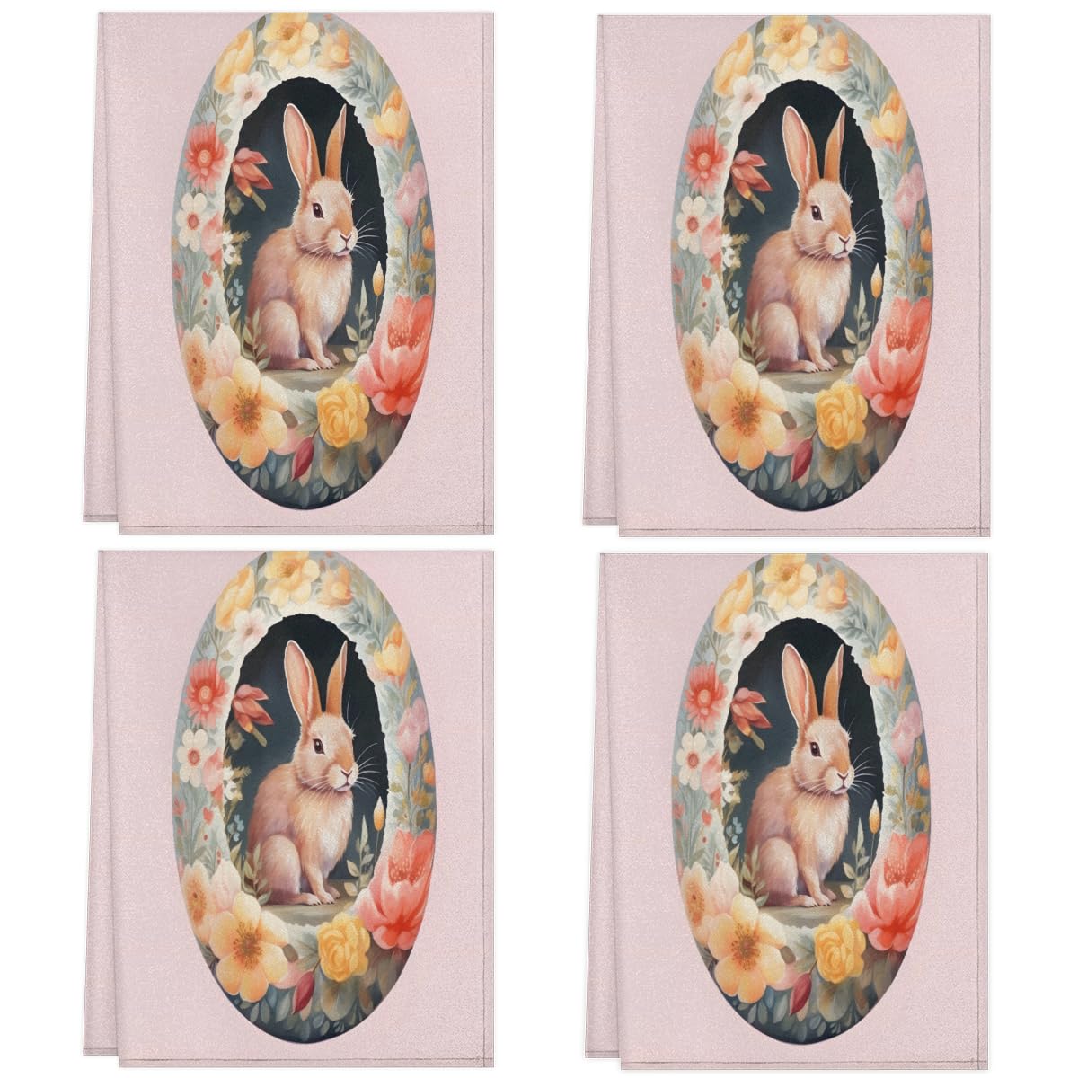 Set Di 2 Strofinacci Pasquali Con Coniglietti E Uova - Canovacci Decorativi Per Cucina, Morbidi E Super Assorbenti