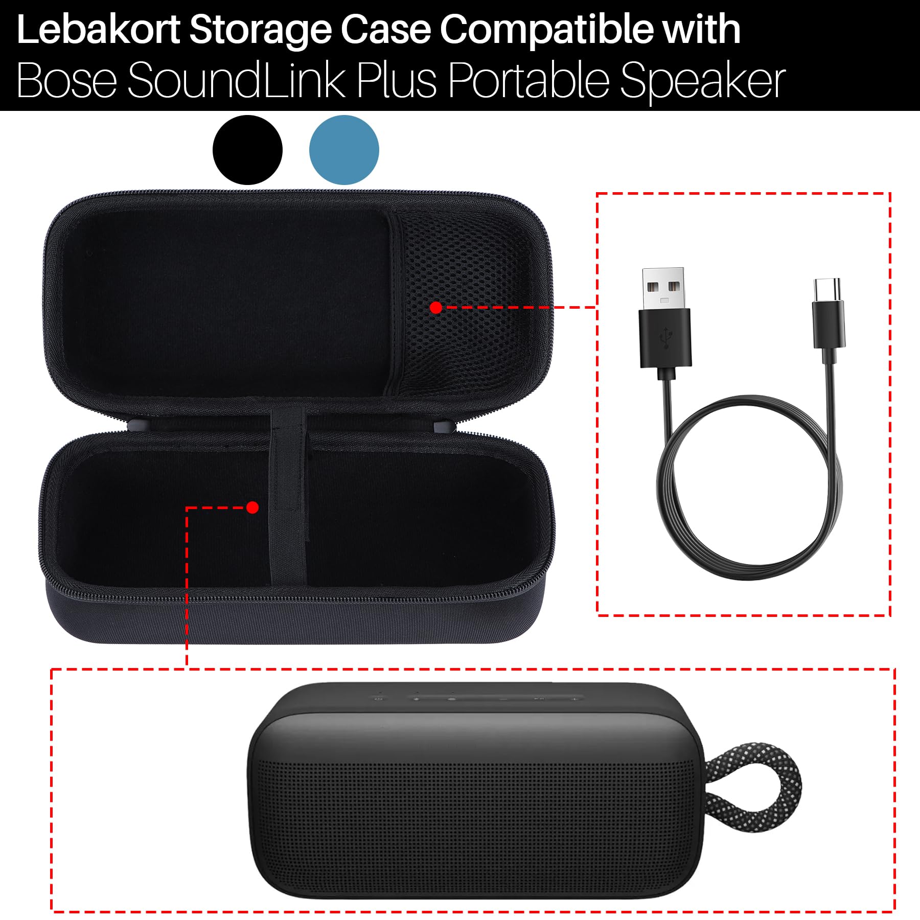 Lebakort Hard Carry Case Compatible with Bose SoundLink Plus Portable Speaker (Black), For SoundLink Plus - Image 3