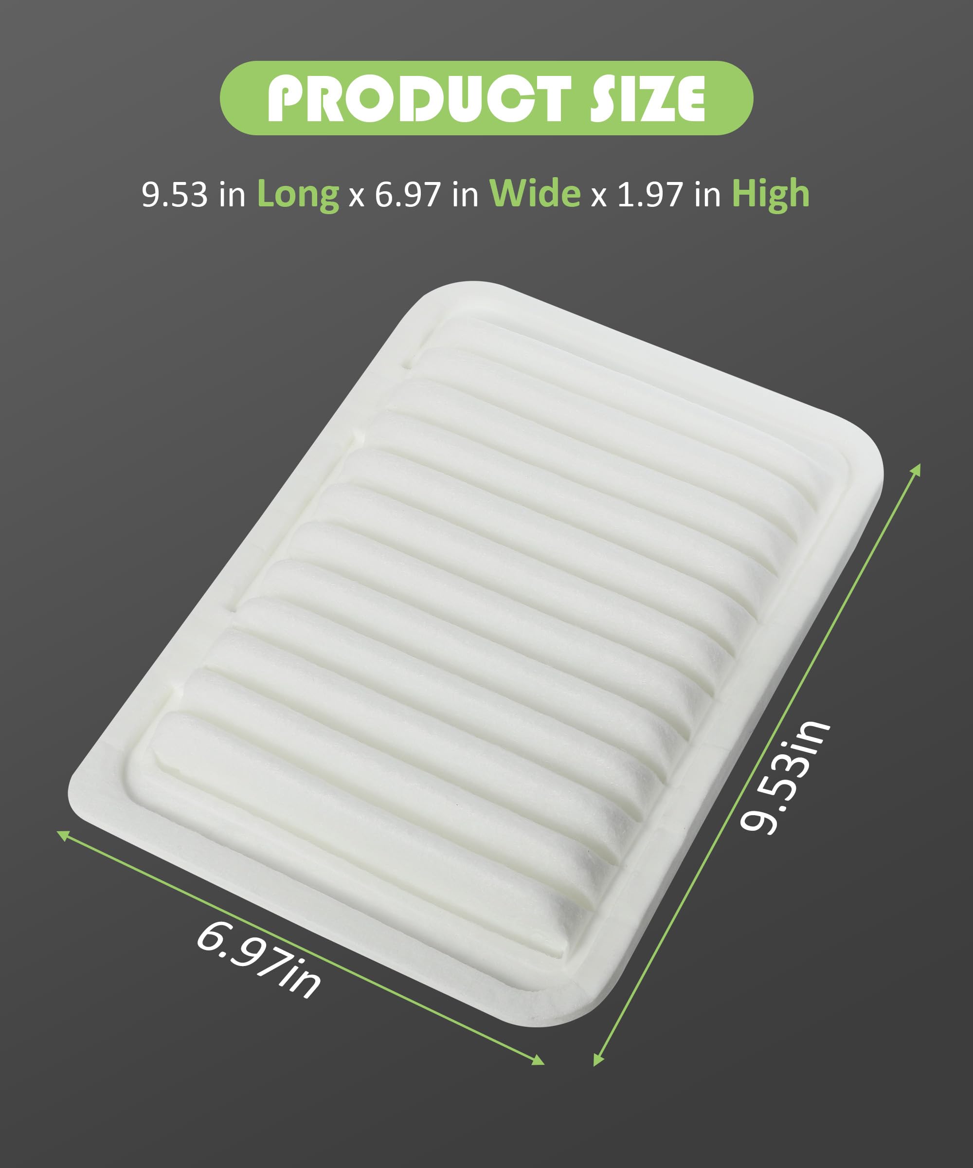 RACOONA Engine Air Filter Replacement - Compatible With OE 17801-21050, Rectangle 9.53x6.97x1.97 In