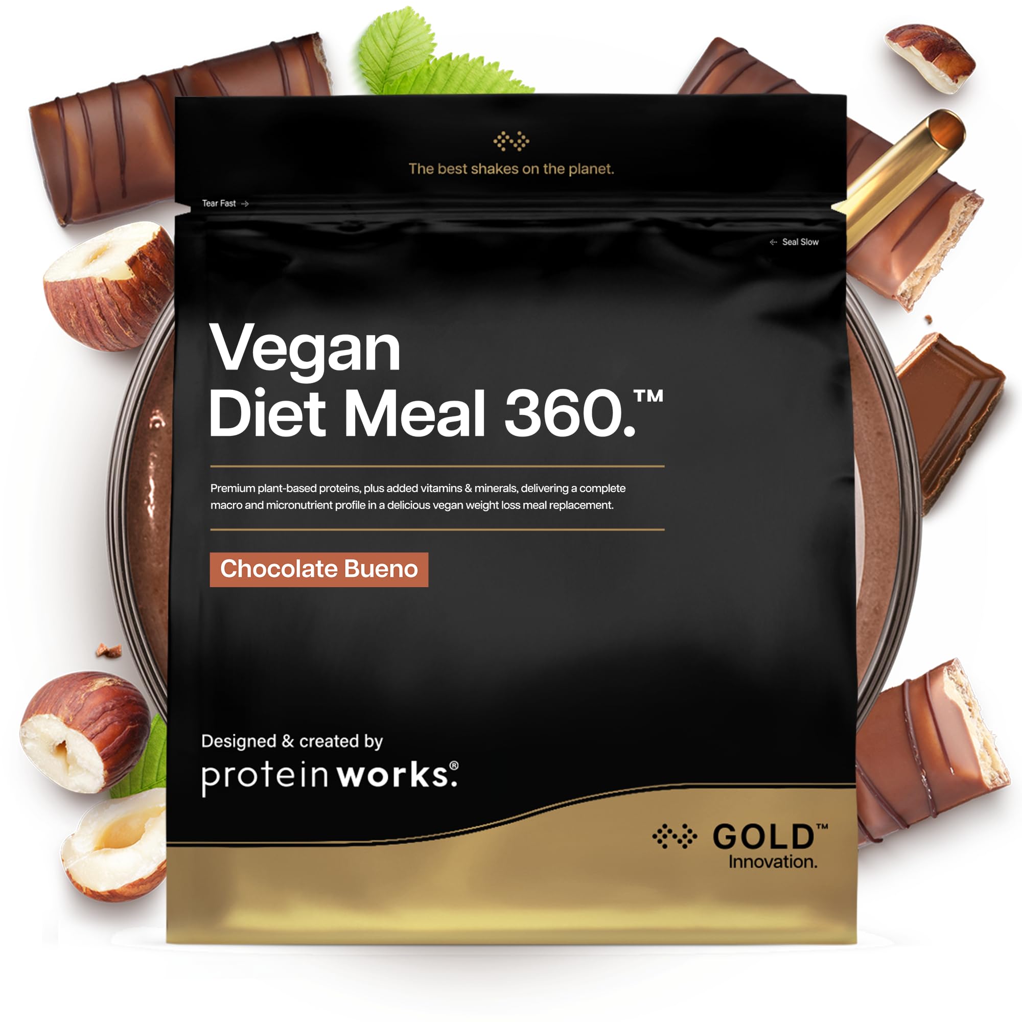 Protein Works | Vegan Diet Meal 360 - GOLD Innovation, Vegan Protein, Diet Meal Replacement Shake, Supports Healthy Weight Loss, Low Sugar, High Fibre, Chocolate Bueno, 14 Meals, 1kg