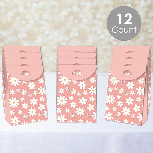 Miniatura 2 de Big Dot of Happiness Flores de margaritas rosadas, bolsas de regalo floral, cajas de regalos para fiesta, juego de 12