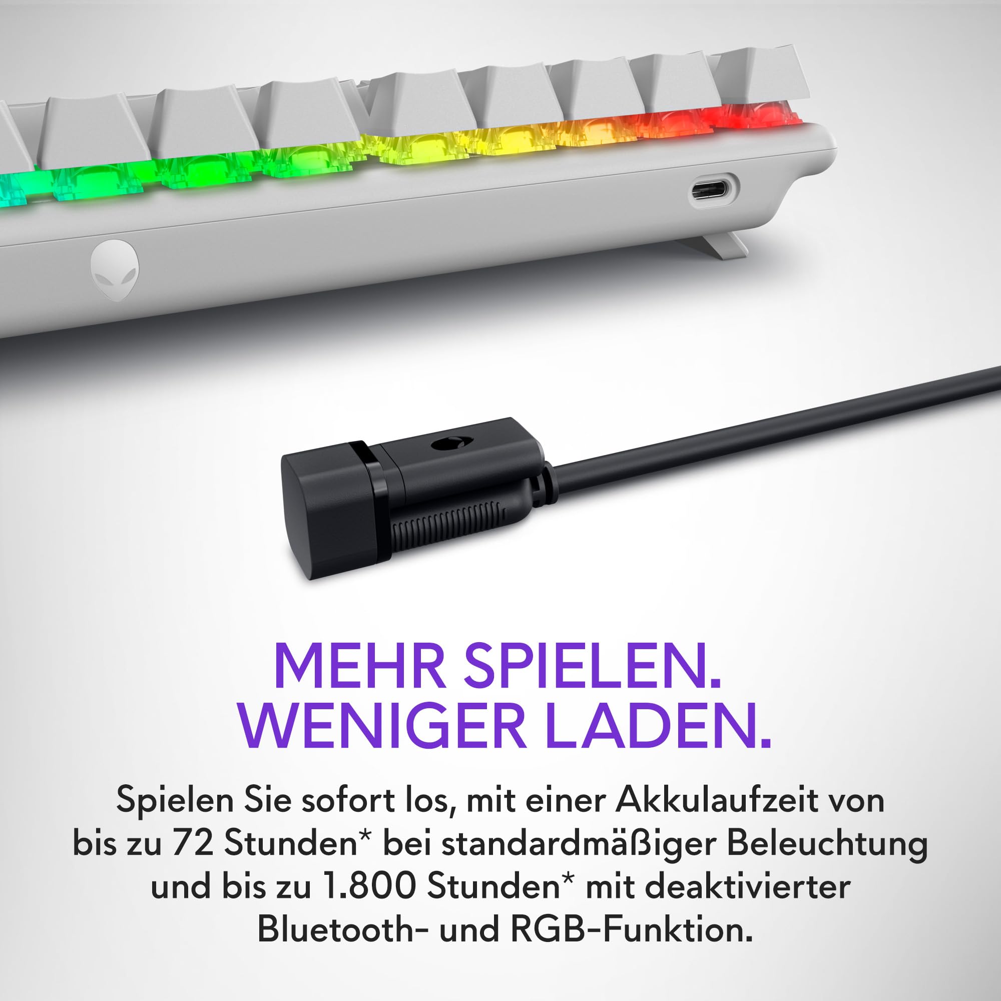 Alienware Pro Kabellos Gamingtastatur LL, 75% Formfaktor, AlienFX RGB | Lineare mechanische Switches, Hot‑Swap, 2,4 GHz Bluetooth / USB‑C, PBT‑Tastenkappen, 5 Profile, US QWERTY, Lunar Light