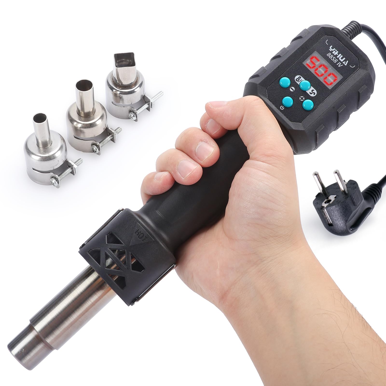 YIHUA 8858-IV Pistola termica per crafting, saldatura elettronica, fai-da-te, termoretraibile con funzione di controllo della temperatura e del volume d'aria, modalità standby manuale