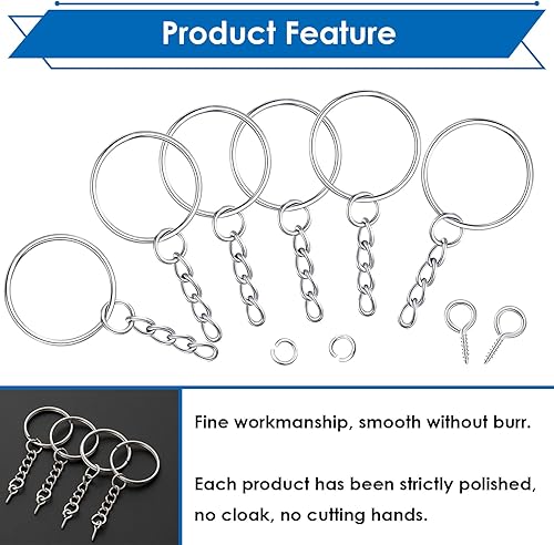 Miniatura 4 de Kit de 420 llaveros de 1 pulgada y 0.984 in, incluye 140 anillos de llavero con cadena, anillo de salto, pasadores de ojo de tornillo para