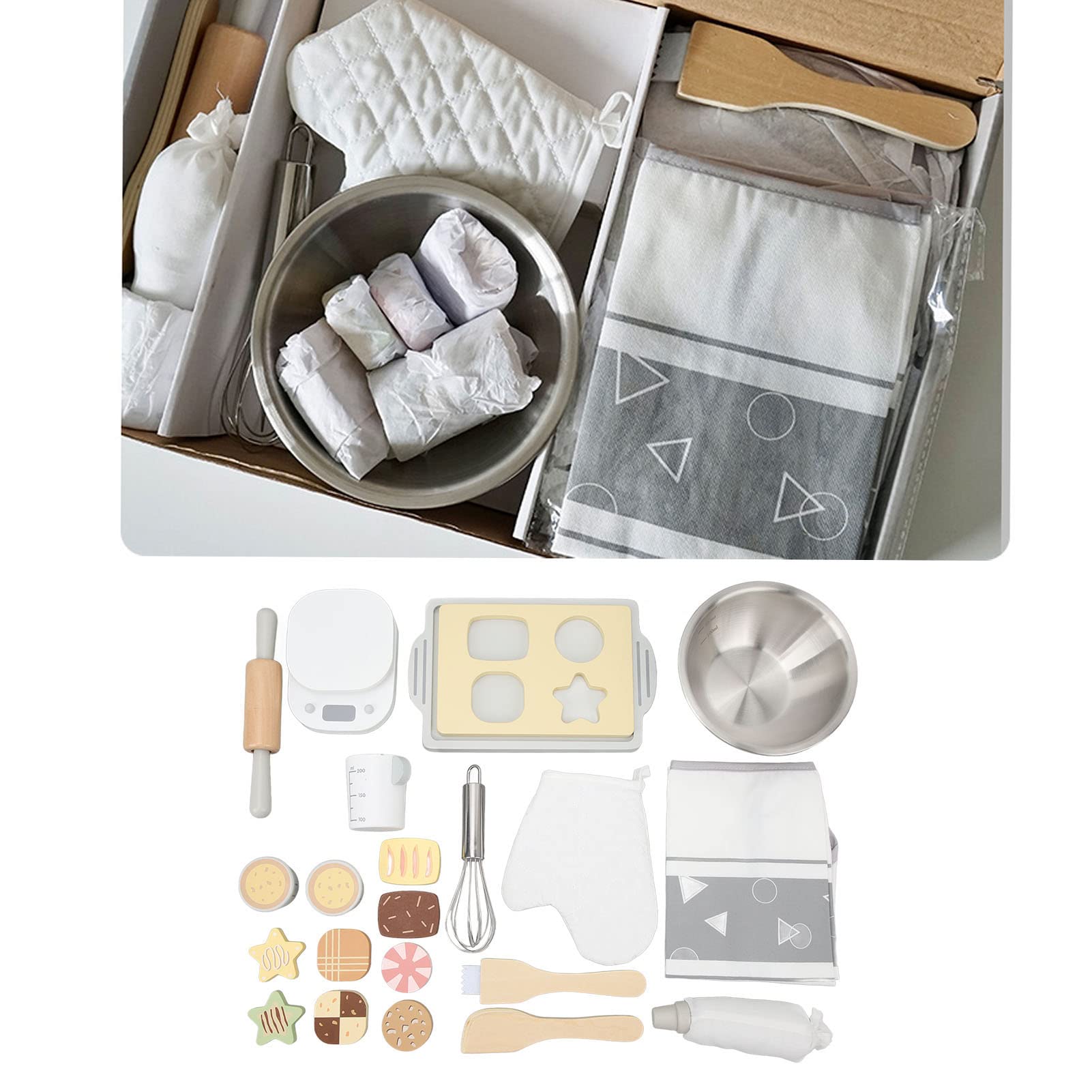 Giocattoli da Cucina in Legno Giocattoli per il Mento dei Bambini Utensili da Cucina per Bambini Set da Gioco per Dolci Bilancia Elettronica con Misurino in Legno di Faggio e Metallo Educativi