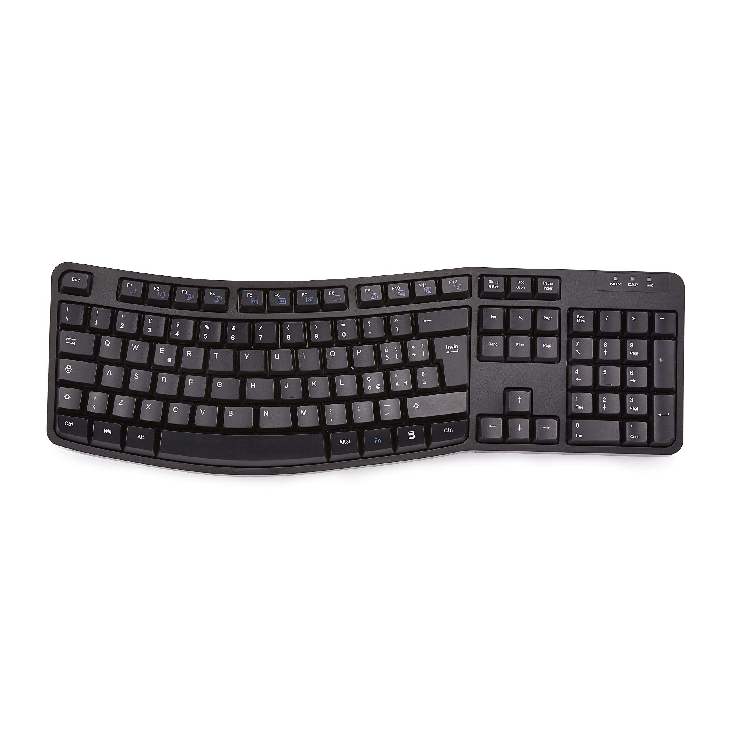 Amazon Basics Set mouse e tastiera wireless ergonomici, Nero, IT Layout