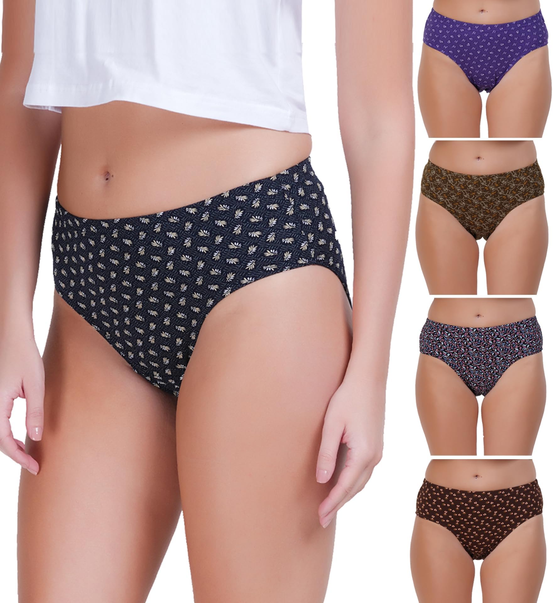 ESSA, SWEETDAY Women's Briefs | Full Coverage, 100% Cotton, Hosiery | Mid Waist | Inner Elastic Waistband | Hipster, Underwear, Innerwear, Panties | Printed | Combo Pack of 5 | Multicolor