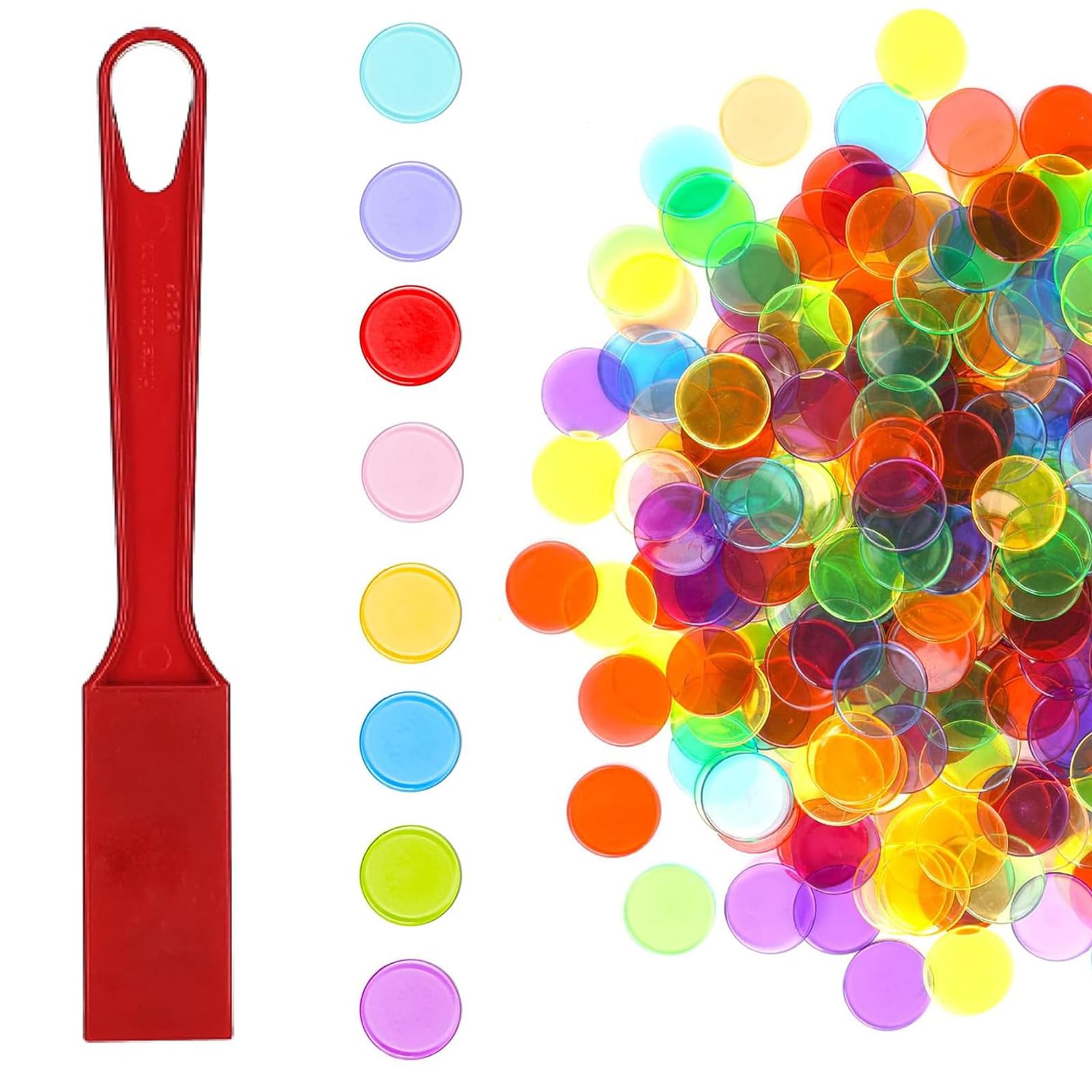 JYXNU pions en plastique transparent,Bâtons De Bingo Magnétiques, Kit de Bingo Magnétique - 1 Bâton Magnétique + 100 Jetons Loto - Jeu Éducatif pour Enfants et Accessoire Pratique de Stockage(Rouge)