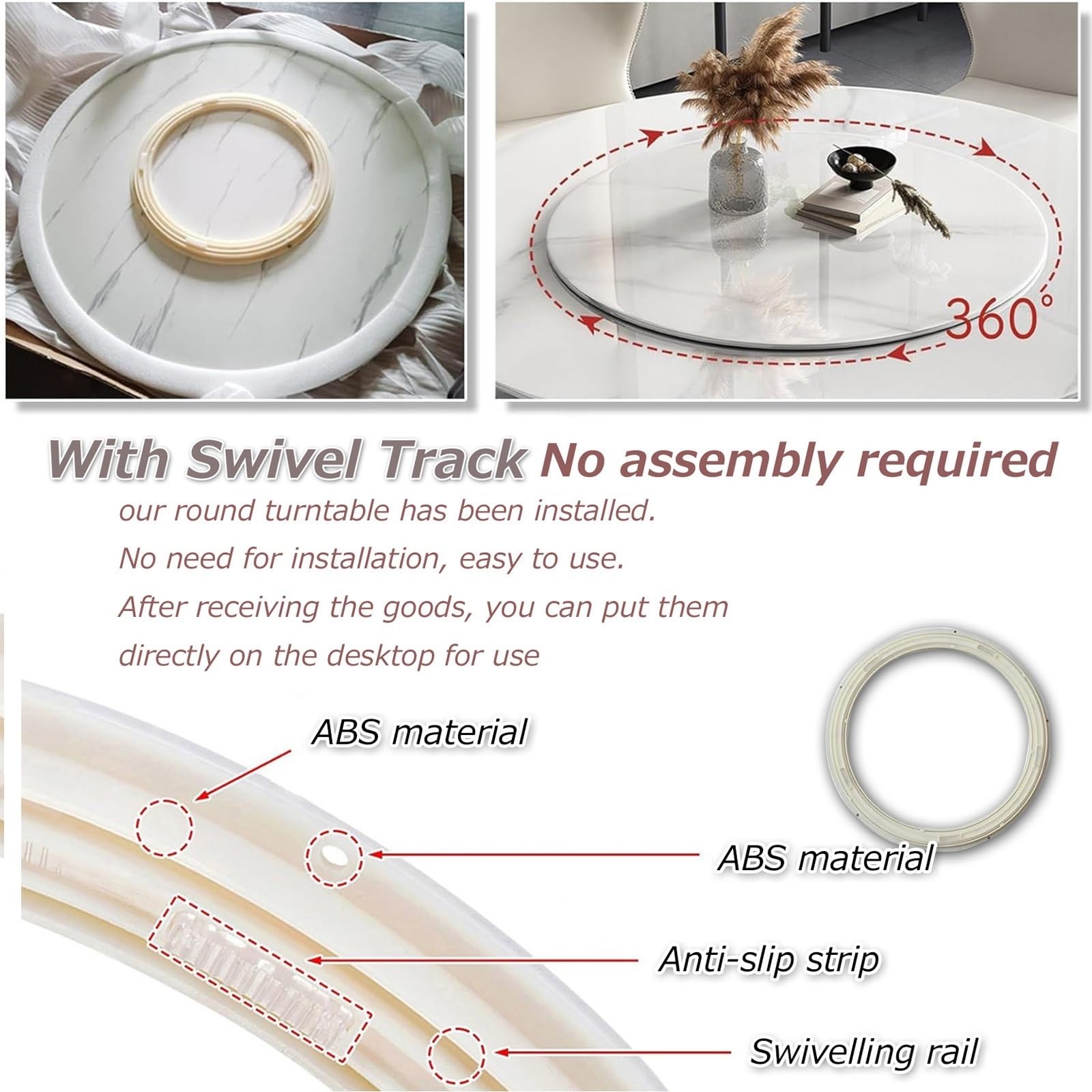 Drewniana taca do serwowania Lazy Susan, okrągły talerz obrotowy Ø50-90 cm, ciche kółka, gramofon 360°, na stół jadalny, duży talerz do serwowania na imprezy i spotkania