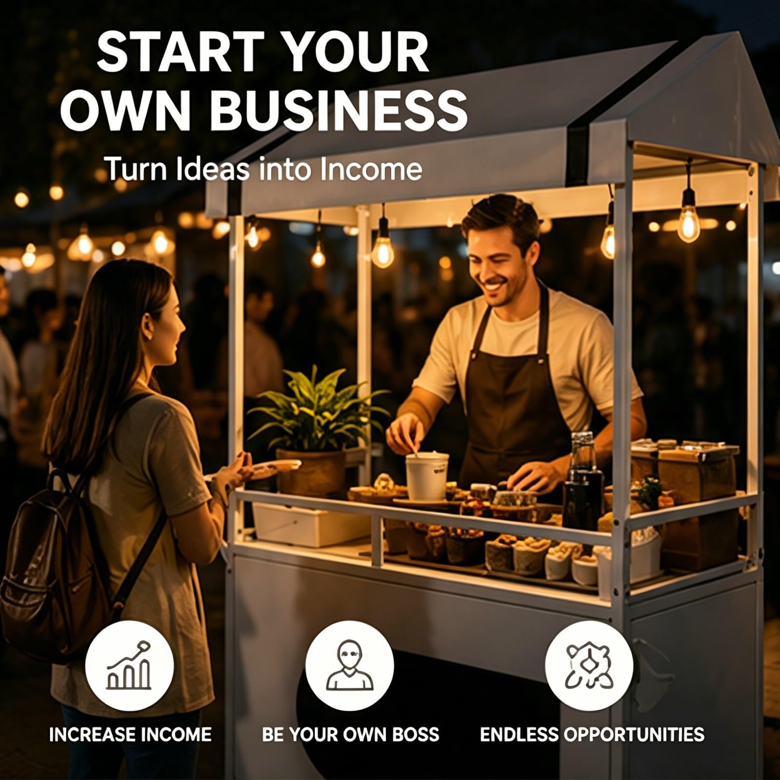 Carro de Venta Ambulante con Ruedas Giratorias de 360° y Toldo, para Mercados de Agricultores, Festivales, Playas, Eventos Al Aire Libre y Mercados Callejeros(Yellow,120x60x190cm/47x24x75in)