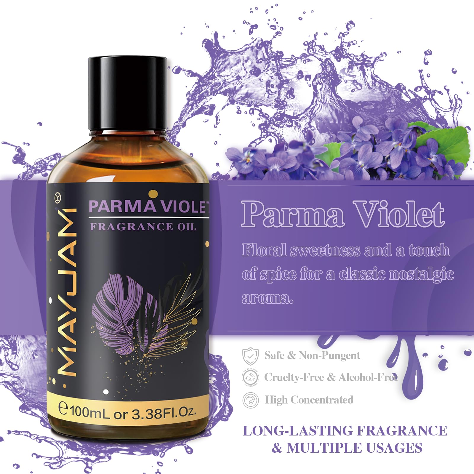 MAYJAM Olio Essenziale di Viola di Parma 100ml, Olio Di Fragranza Premium Per Diffusori di Olio Essenziali, Aromaterapia, Casa, Bruciatore Di Olio