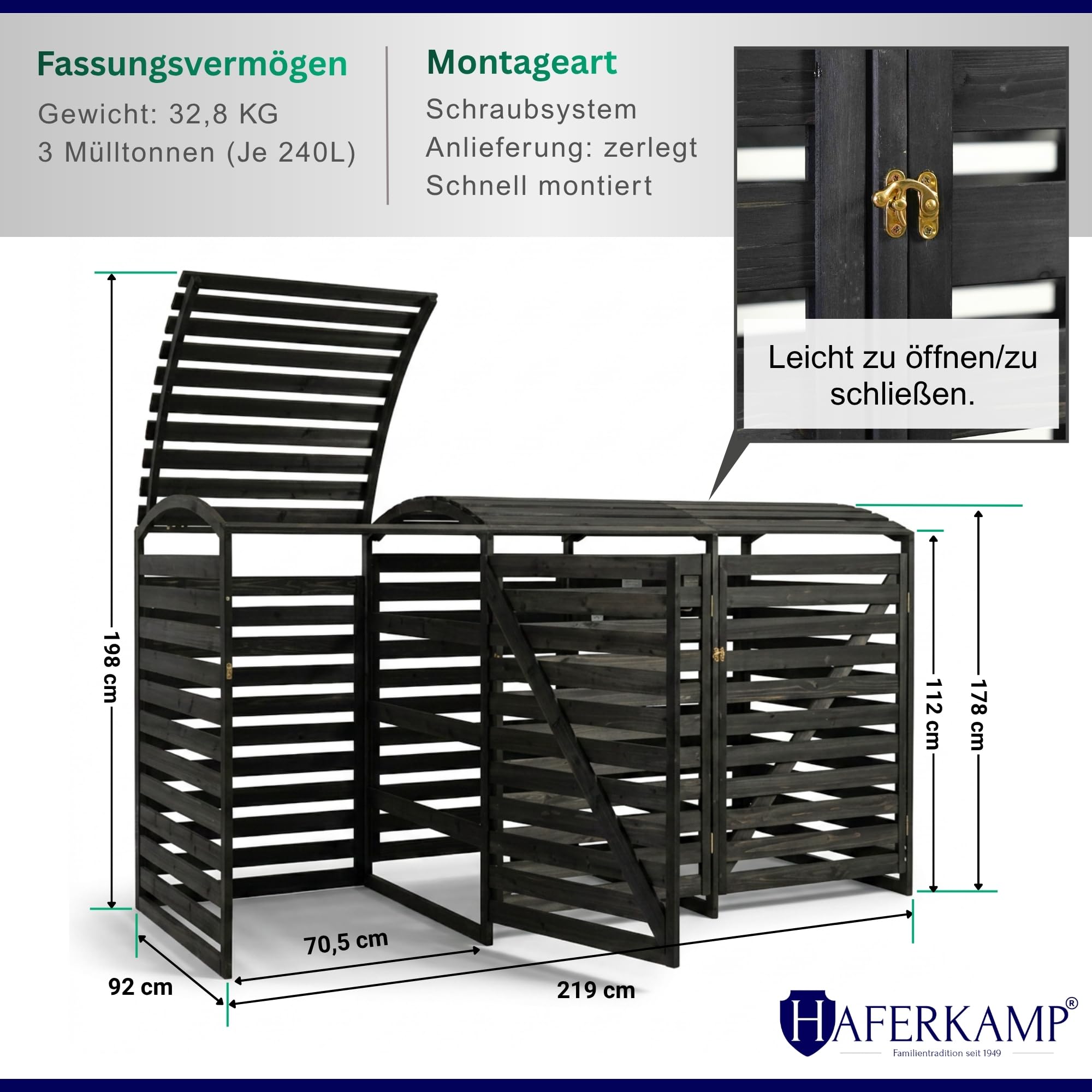 Mülltonnenbox Arkade 3er bis 240L HxBxT 219x92x122 cm Anthrazit