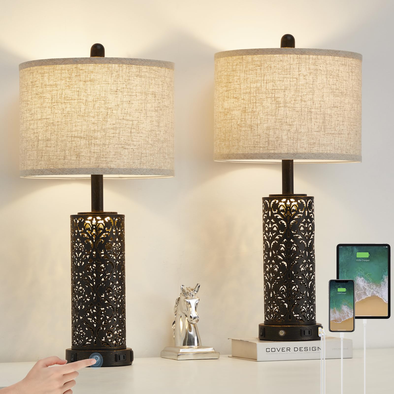 Photo 1 of SAIWEYA 26" Farmhouse Table Lamp for Bedroom, Dimmable Touch