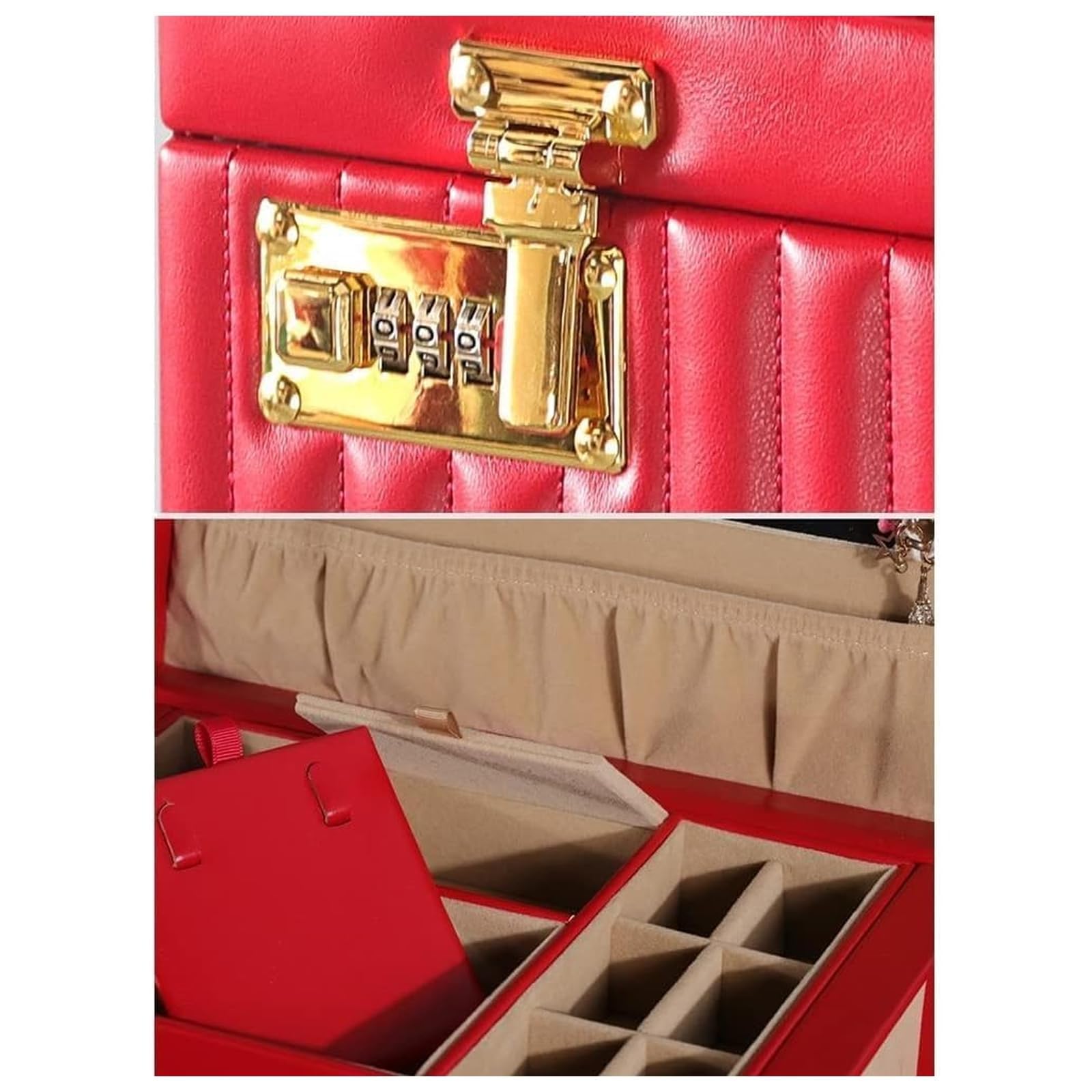 Joyero de piel sintética con cerradura de contraseña, bandeja organizadora multicapa de gran capacidad, estuche de almacenamiento para collar, anillo, pendientes, reloj, regalo para mujer