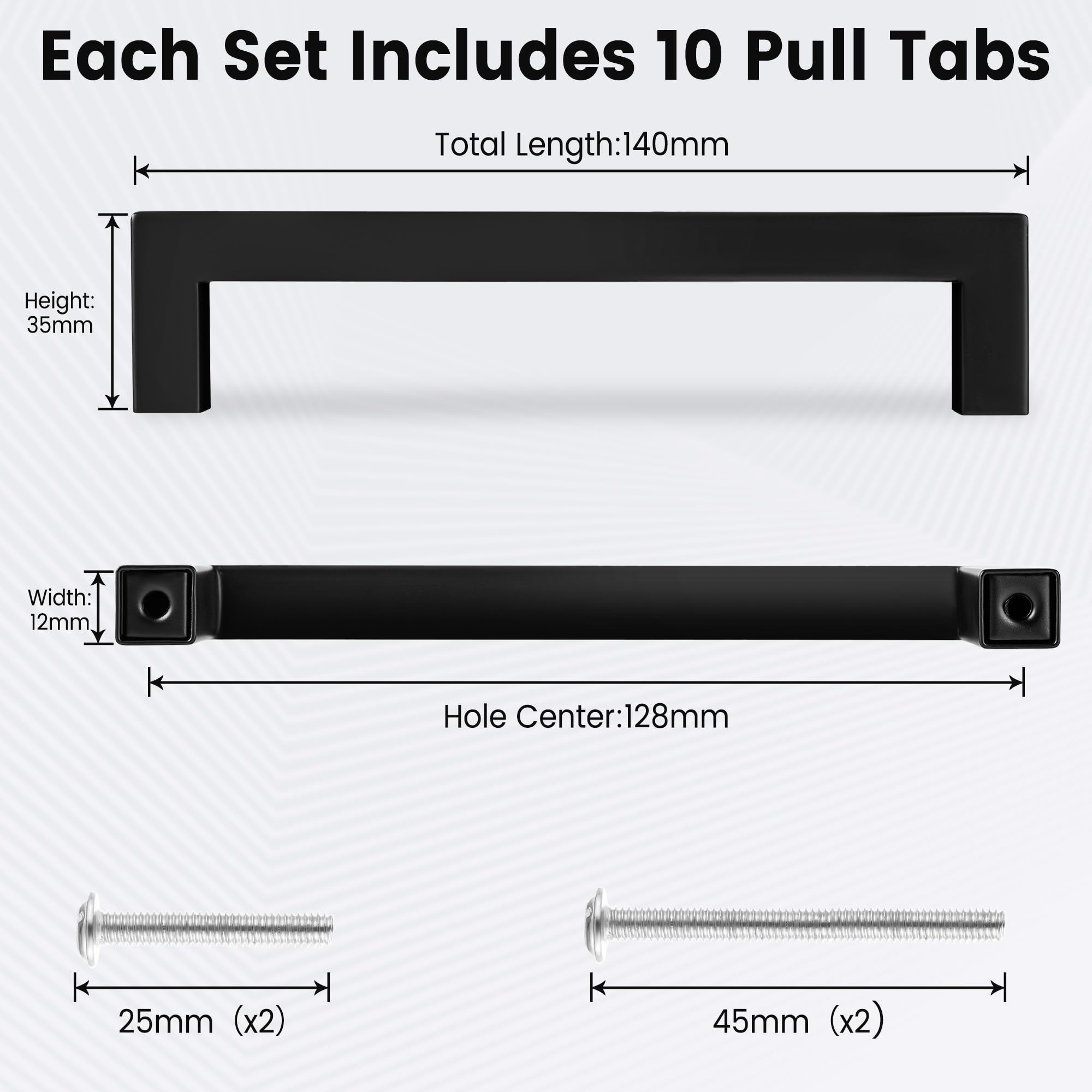 Vortix 15 maniglie per mobili in acciaio inox nero opaco, distanza tra i fori 128 mm, design moderno per mobili da cucina, mobili da bagno e cassetti