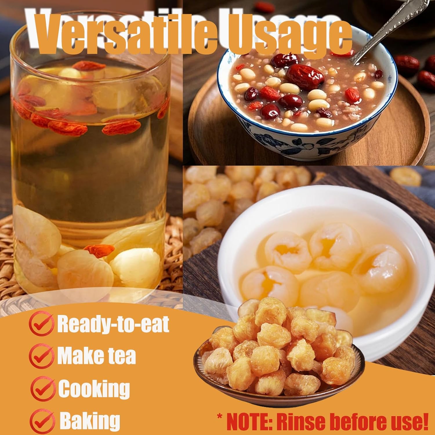 Premium Dried Longan Fruit 230g/8oz 100% Natural Longan Fruit Meat 桂圆肉 No Sugar Added & No Additive Healthy Snack Perfect for Snacks，Tea，porridge，Dessert, Cooking