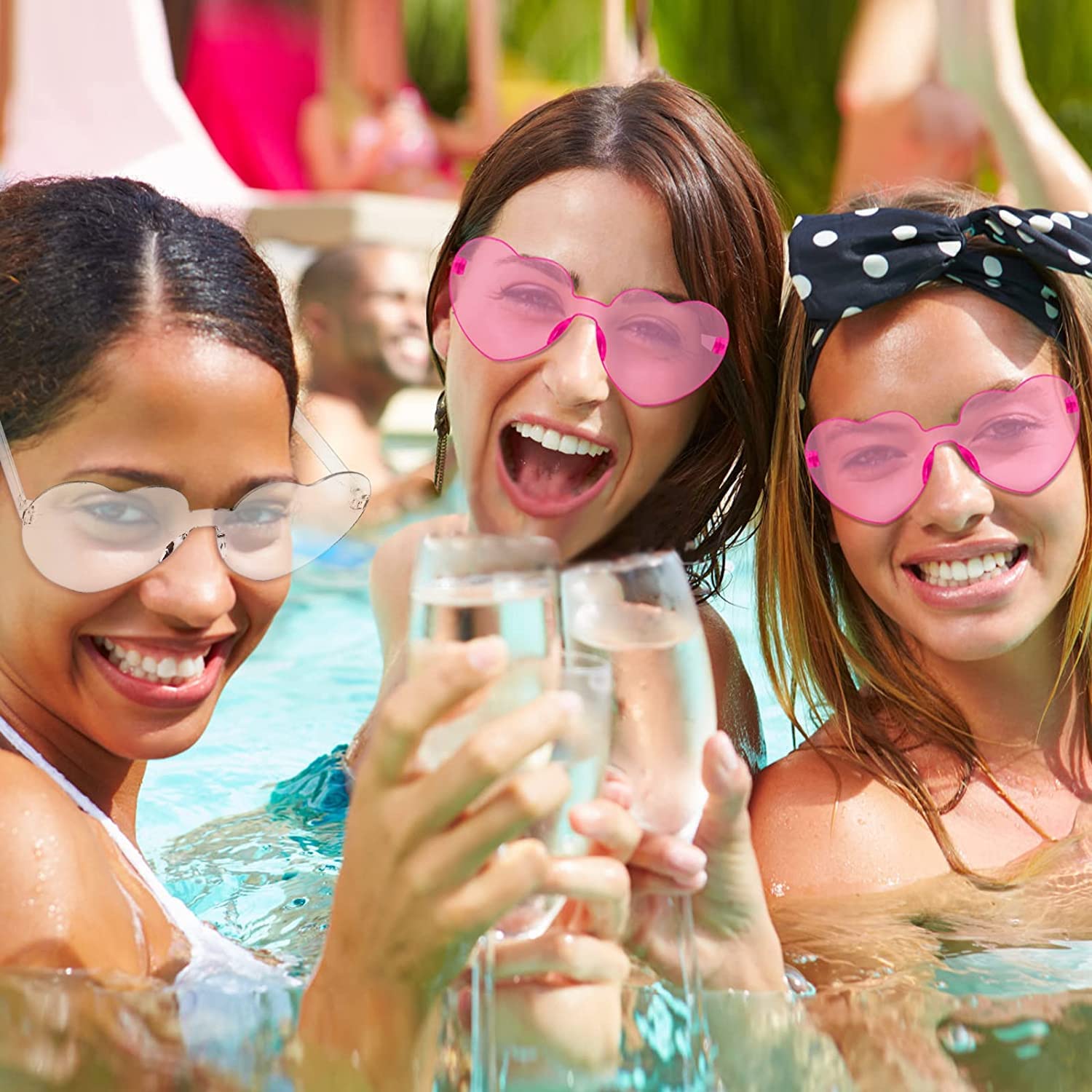 Sporgo Bride Herz Brillen Set - 9 Stück JGA Partybrillen In Rosa & Durchsichtig