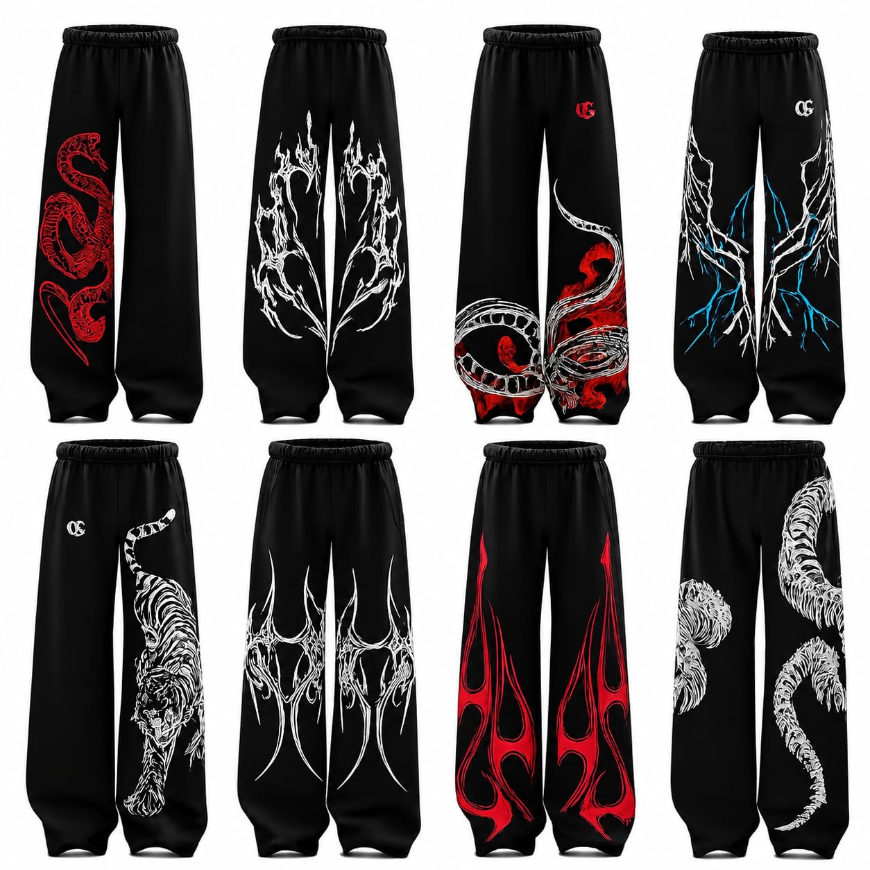 Baggy Trackpants for Men and Women with Graphic Print Black-image-2