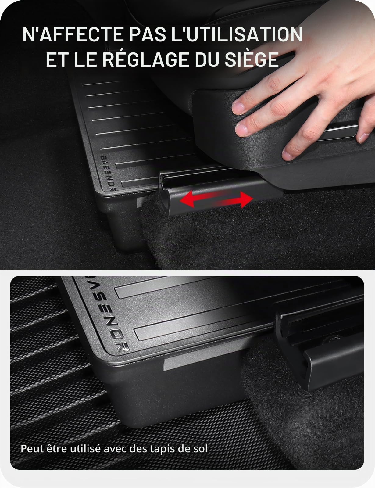 BASENOR 2 pièces Tesla modèle Y sous le siège boîte de rangement organisateur plateau caché bacs sous le siège avec couvercle accessoires intérieurs Gen 2 2021-2024