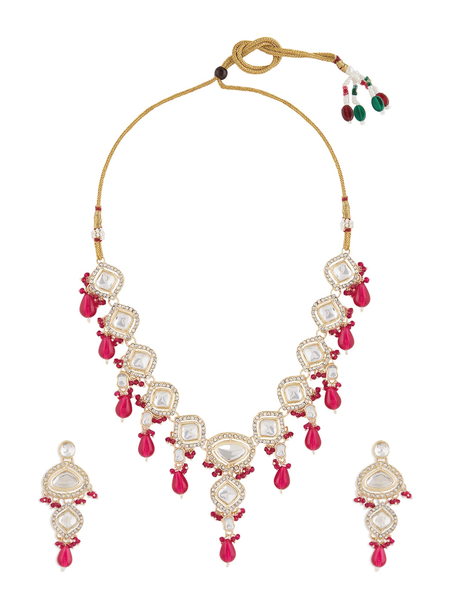 ZAVERI PEARLS Pink Beads Dazzling Austrian Diamonds Stones Ethnic Necklace & Earring Set For Women-ZPFK18085 (B0D4LWMYDF) Amazon Price History, Amazon Price Tracker