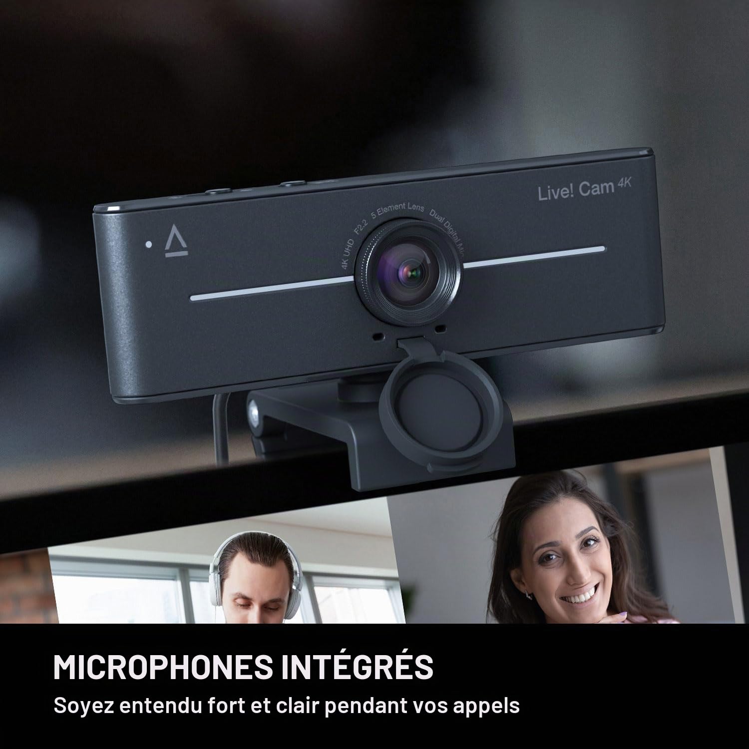 CREATIVE Live! Cam 4K UHD USB Webcam with Backlight Compensation, Up to 60 FPS, 95° Wide-Angle Lens, Privacy Lens, Built-in Mics, Plug & Play for PC and Mac